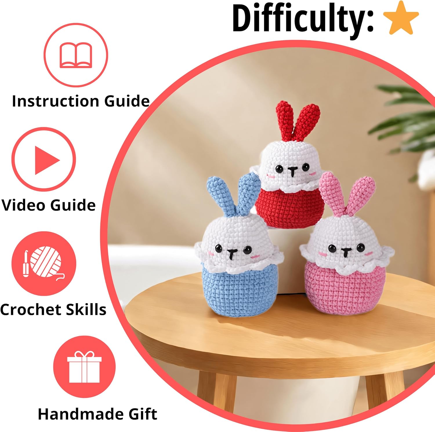 CSWCS Crochet Kit for Beginners - Easy Starter Crochet Kit for Adults, Amigurumi Craft Gifts with Yarn, Hook & Video Tutorial, Knitting & Crochet Supplies (Animal) image 4