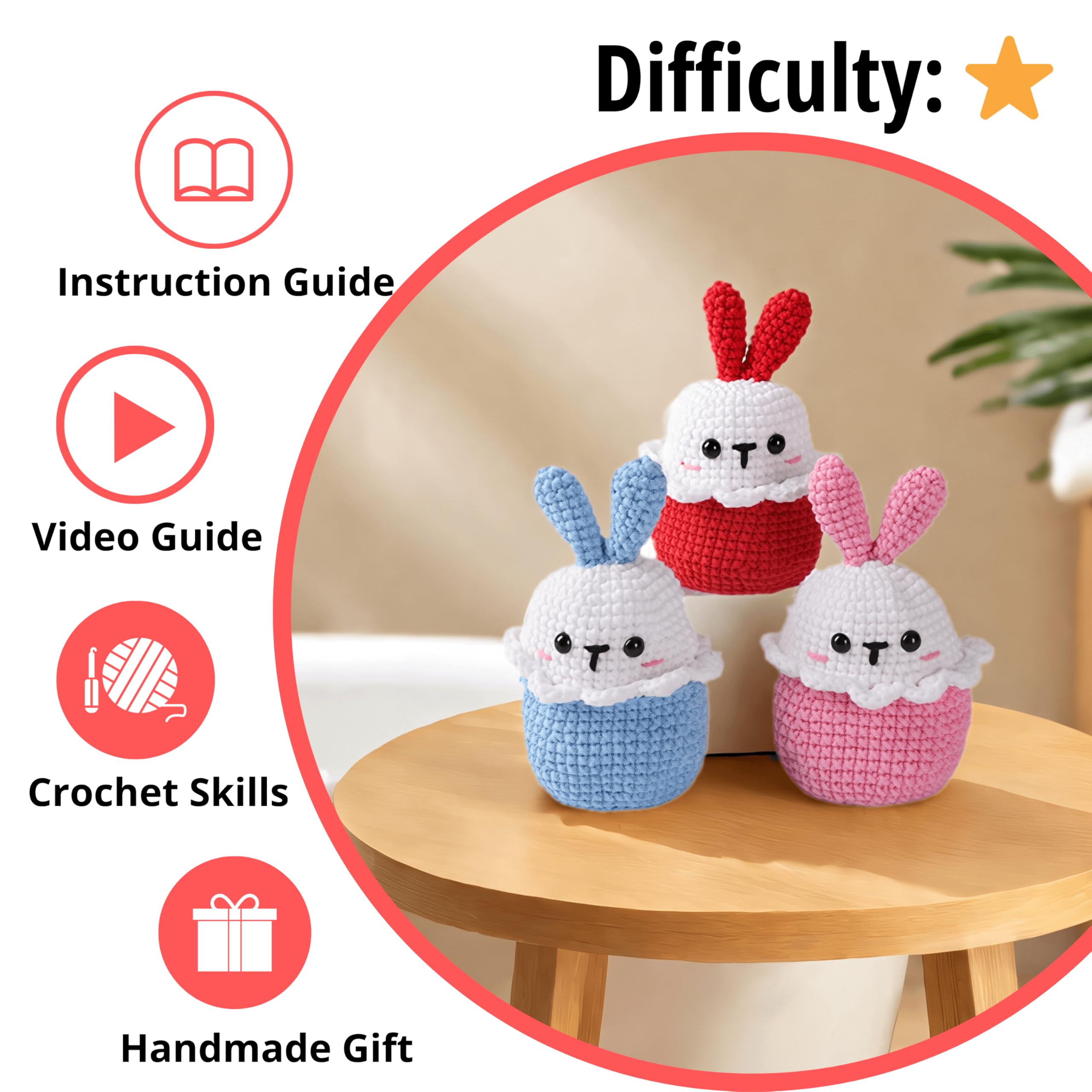 CSWCS Kit de ganchillo para principiantes, kit de ganchillo fácil de principiantes para adultos y niños, regalos de manualidades de amigurumis con hilo, gancho y tutorial de video, suministros de