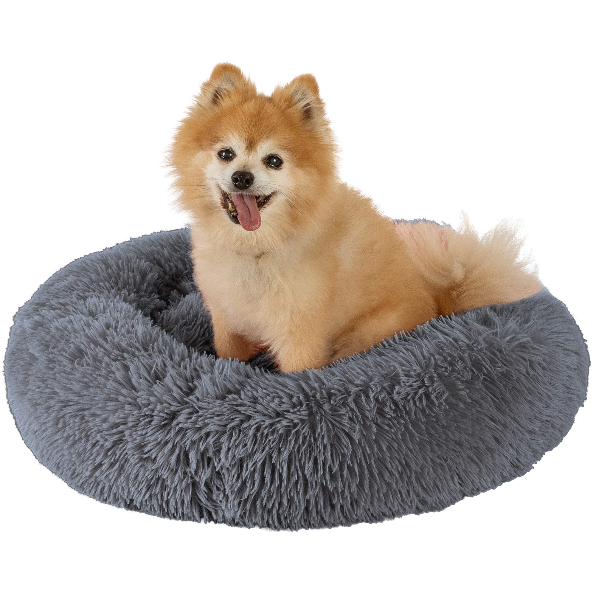 Calming Dog Bed for Large, Medium and Small Pets - Anxiety Relief and Orthopedic Support Donut With Anti-Slip Bottom - Self-Warming Comfy Ultra Soft Faux Fur Plush for Cats and Dogs in 3 Custom Sizes
