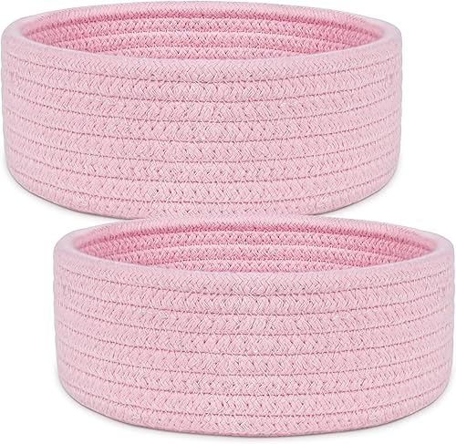 ABenkle Paquete de 2 cestas pequeñas, cesta tejida de cuerda de algodón, lindas cestas de almacenamiento pequeñas, cesta bohemia decorativa para