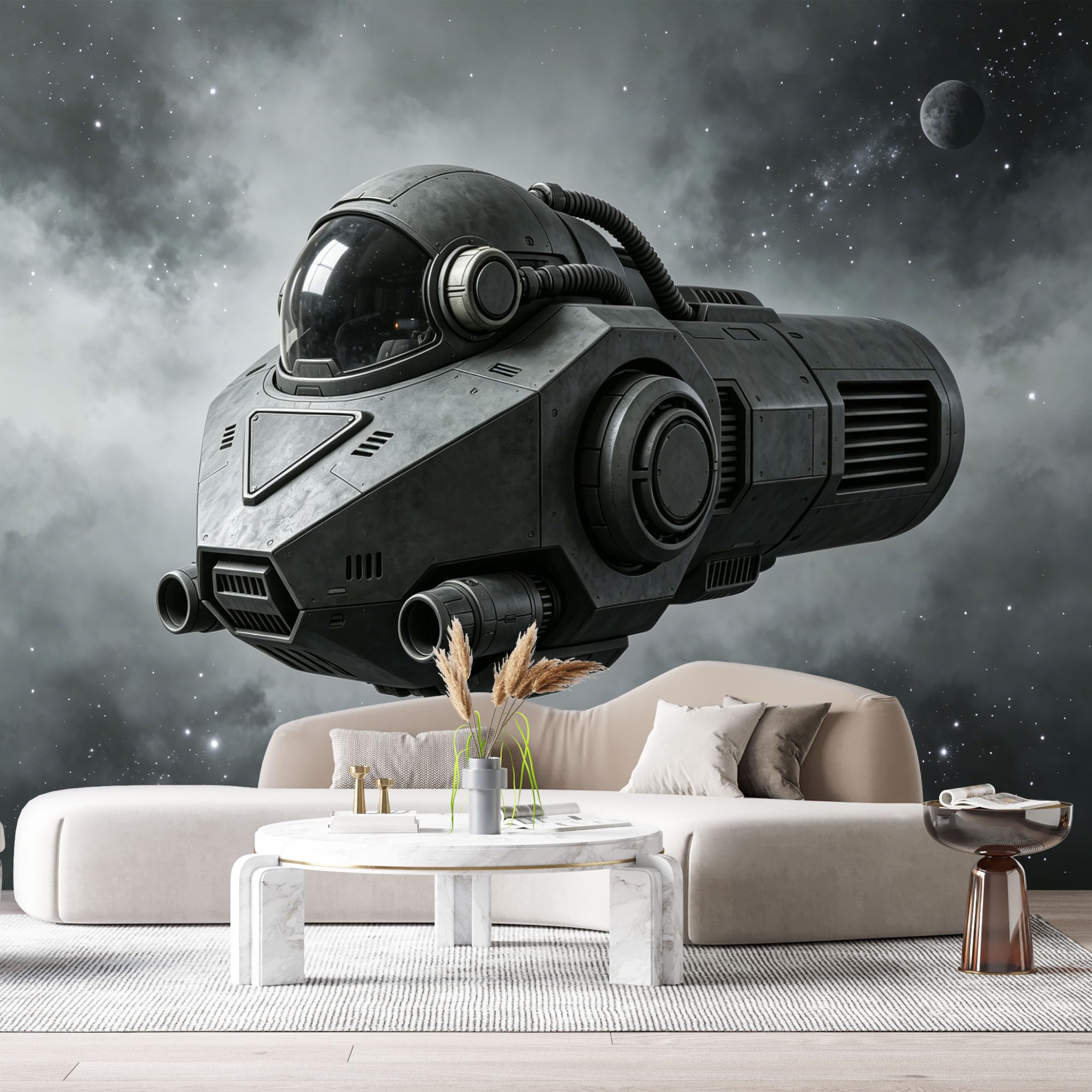 Custom Size Wall Mural Futuristic Spacecraft Science Fiction Metal Texture 3D Realistic Style SelfAdhesive Art Prints Removable Large Wallpaper Esports Room Game Room Tenant Room Studio