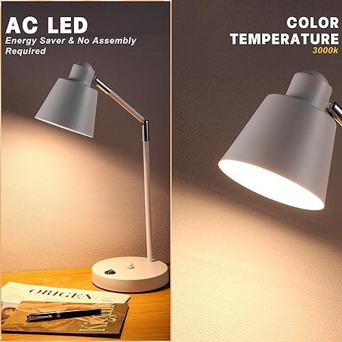 Miniatura 4 de Lámpara de escritorio LED con dos puertos de carga USB, 100% metal, brazos giratorios de 270, luz blanca suave (3000 K), lámpara de lectura de