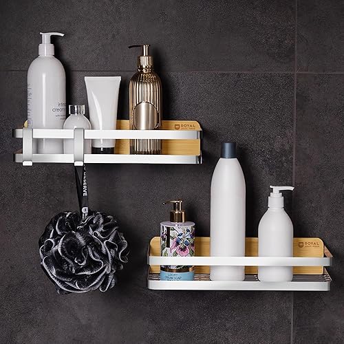 ROYAL CRAFT WOOD Organizador de ducha de baño y soporte de producto de baño para pared, autoadhesivo sobre el inodoro, estantes de ducha para ducha