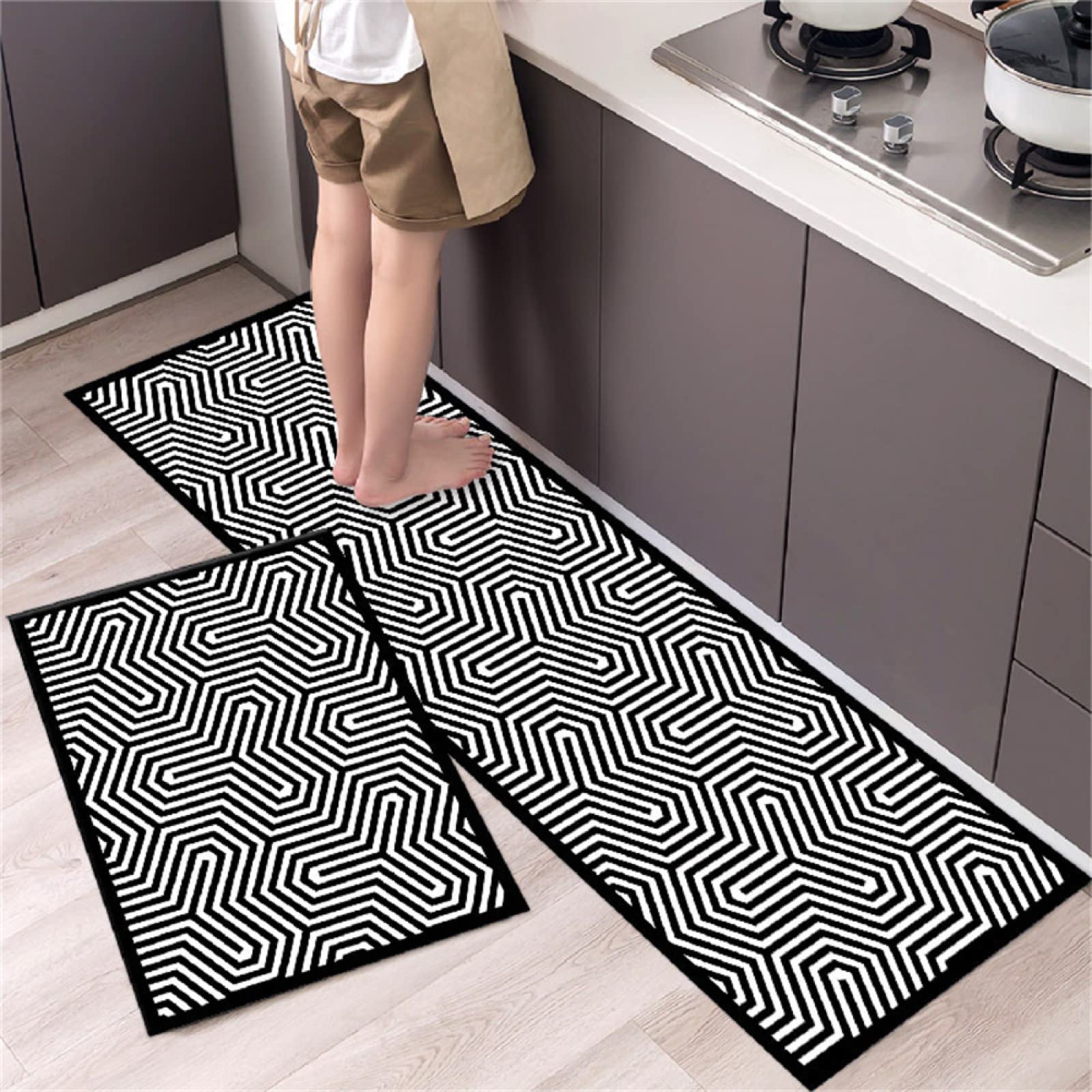 Tapis cuisine antidérapant et lavable lot de 2 tapis de sol géométriques 120cm