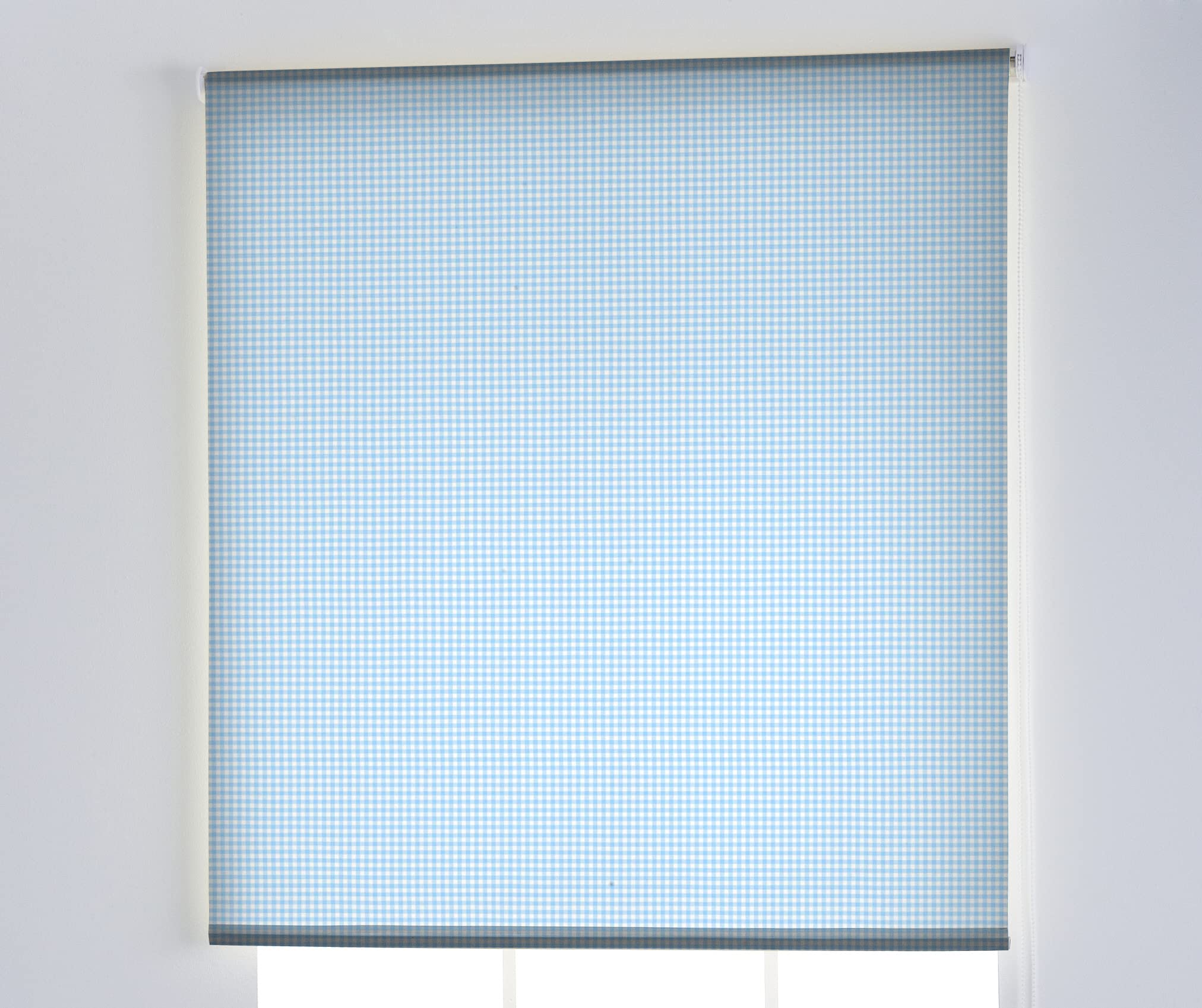 Estoralis | Cuisine | Store Enrouleur | sans Outil Tissu translucide imprimé | Vichy-1 Bleu | 85 x 150 cm. (Largeur/Hauteur) Taille du Tissu 82 x 150 cm. | Stores pour fenêtres et Portes