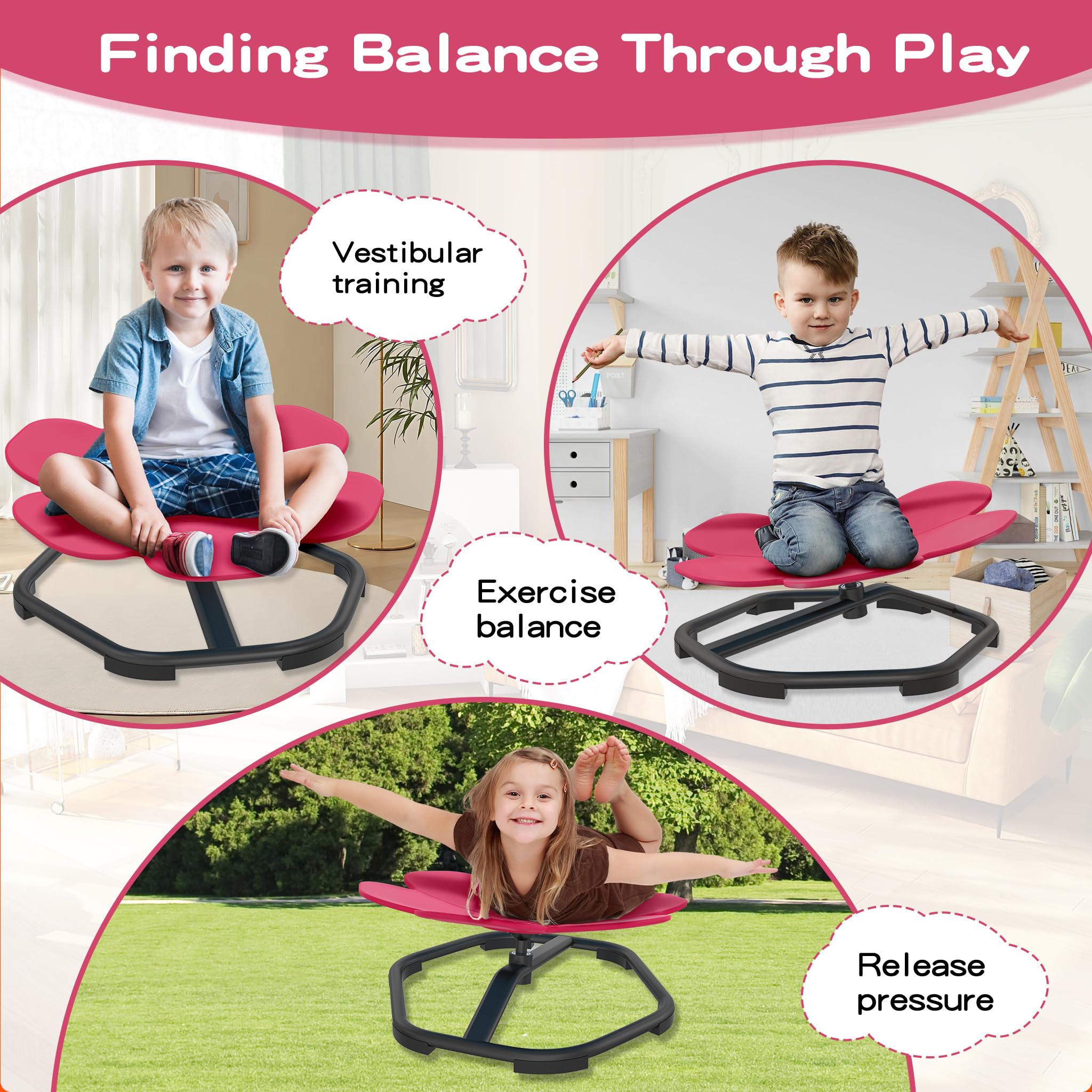 UISEBRT Karussell Autismus Kinder Drehstuhl Sensorischer Karussellstuhl Kinderdrehstuhl Spielzeugstuhl Training Physische Koordination und Gleichgewicht Balance Drehhocker Drehkarussell