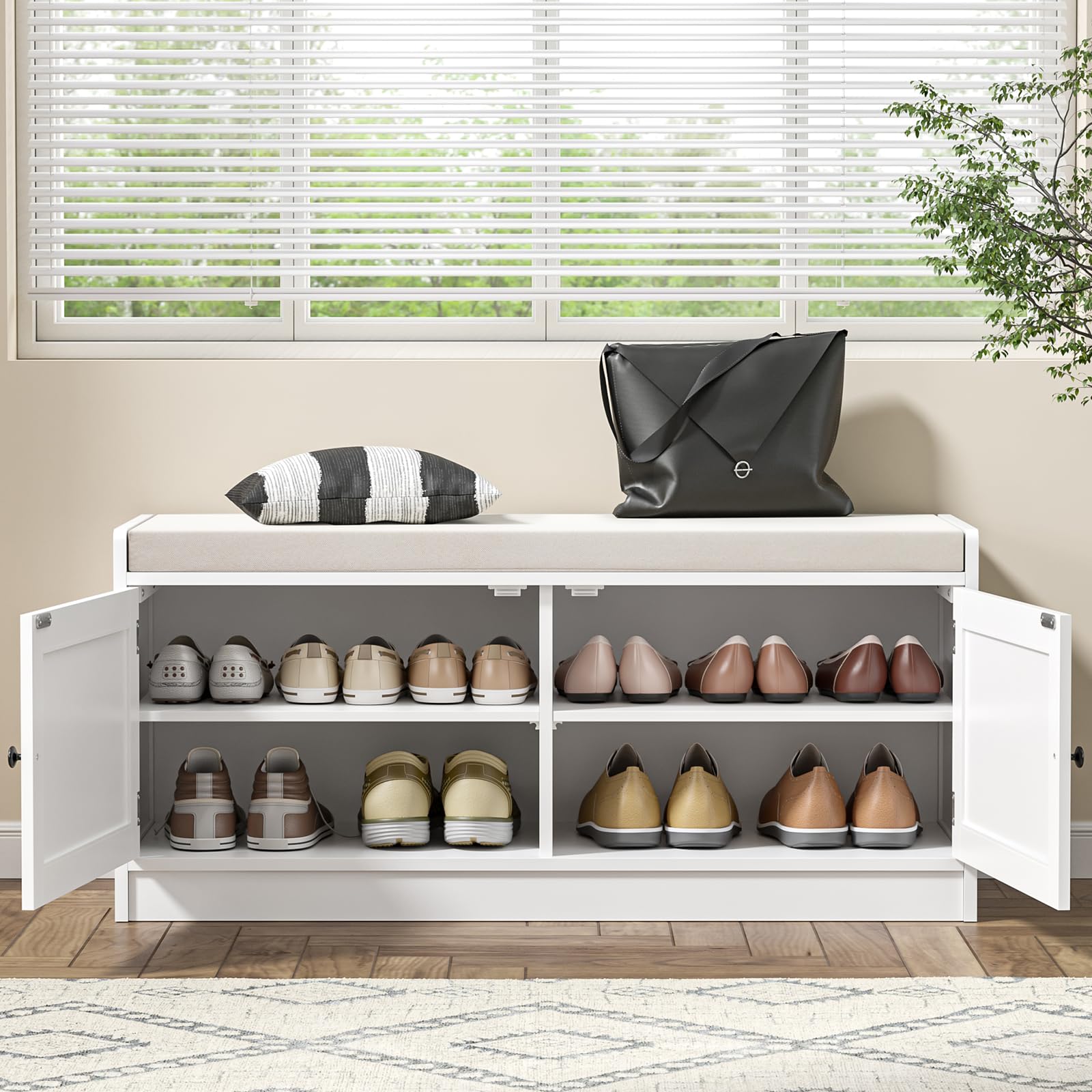 Meuble Chaussure, Banc Chaussures entrée avec Coussin Confortable, Rangement Chaussure, Coffre de Rangement Étagère pour Étroit Bois Laqué