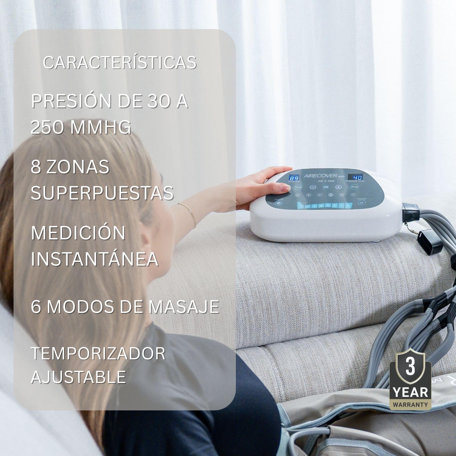 MED 8 Pantalón de Presoterapia Profesional 8 Cámaras 30-250 mmHg Compresión Piernas Glúteos