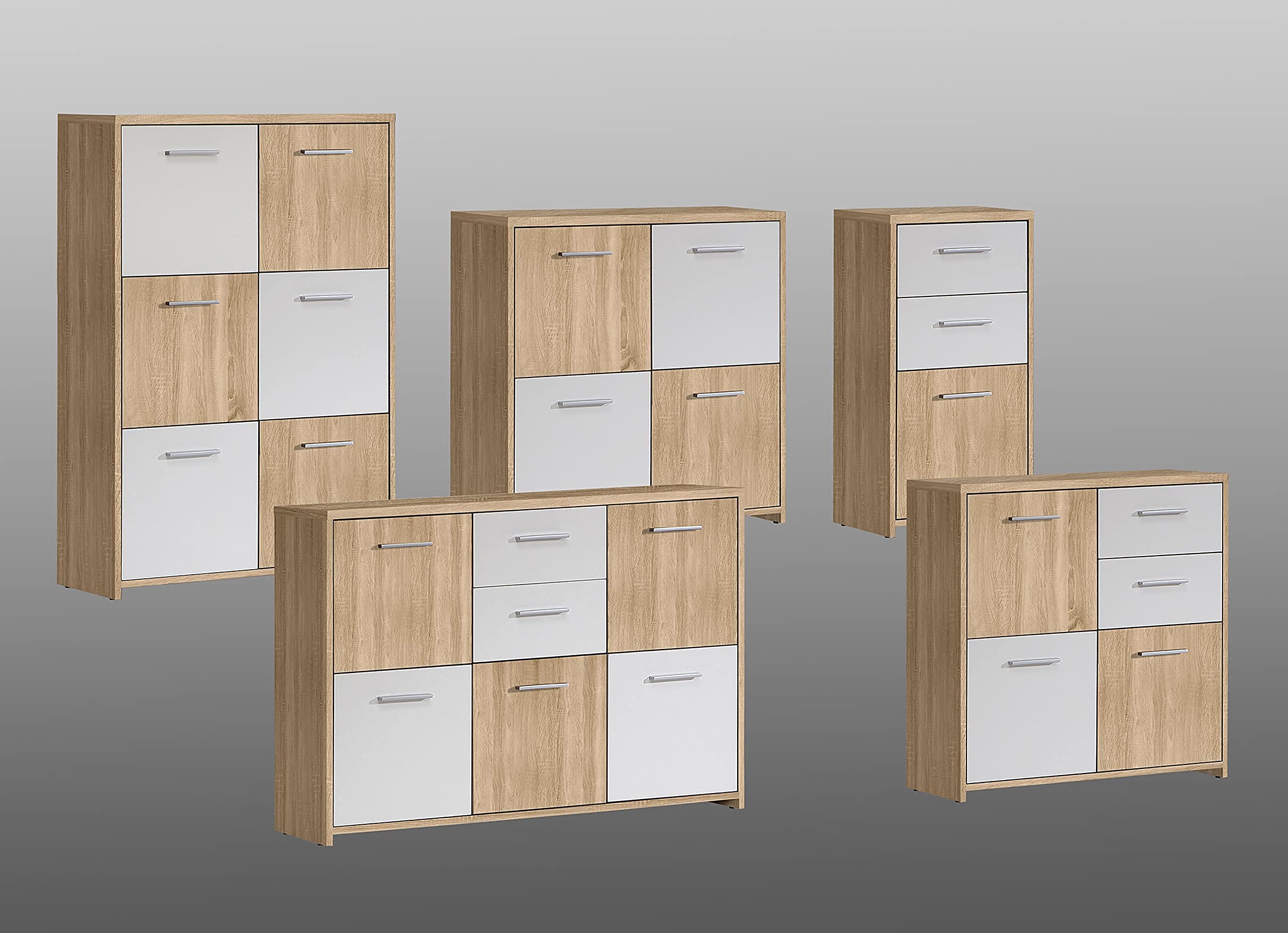 AVANTI TRENDSTORE - Fianna - Comó 6 ante in legno laminato nel colore quercia sonoma/bianco. Dimensioni LAP 77,2x112,7x29,6cm