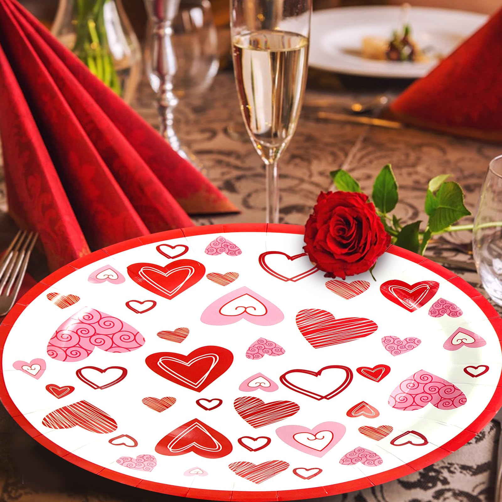 Valentinstag Party-Geschirr Set – 18 Teller & 50 Servietten Mit Herz-Diamant-Muster