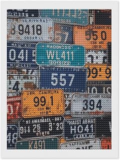 PNOMEDPKJ 5D Diamond Art Painting Kits License Plate Round Diamond Art for Adults Wall Decor