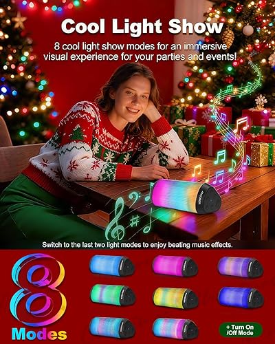 Miniatura 3 de Altavoz Bluetooth portátil con luces, relleno de calcetines, potente sonido HD, IPX4 impermeable, par TWS, hasta 24 horas de reproducción, pequeño