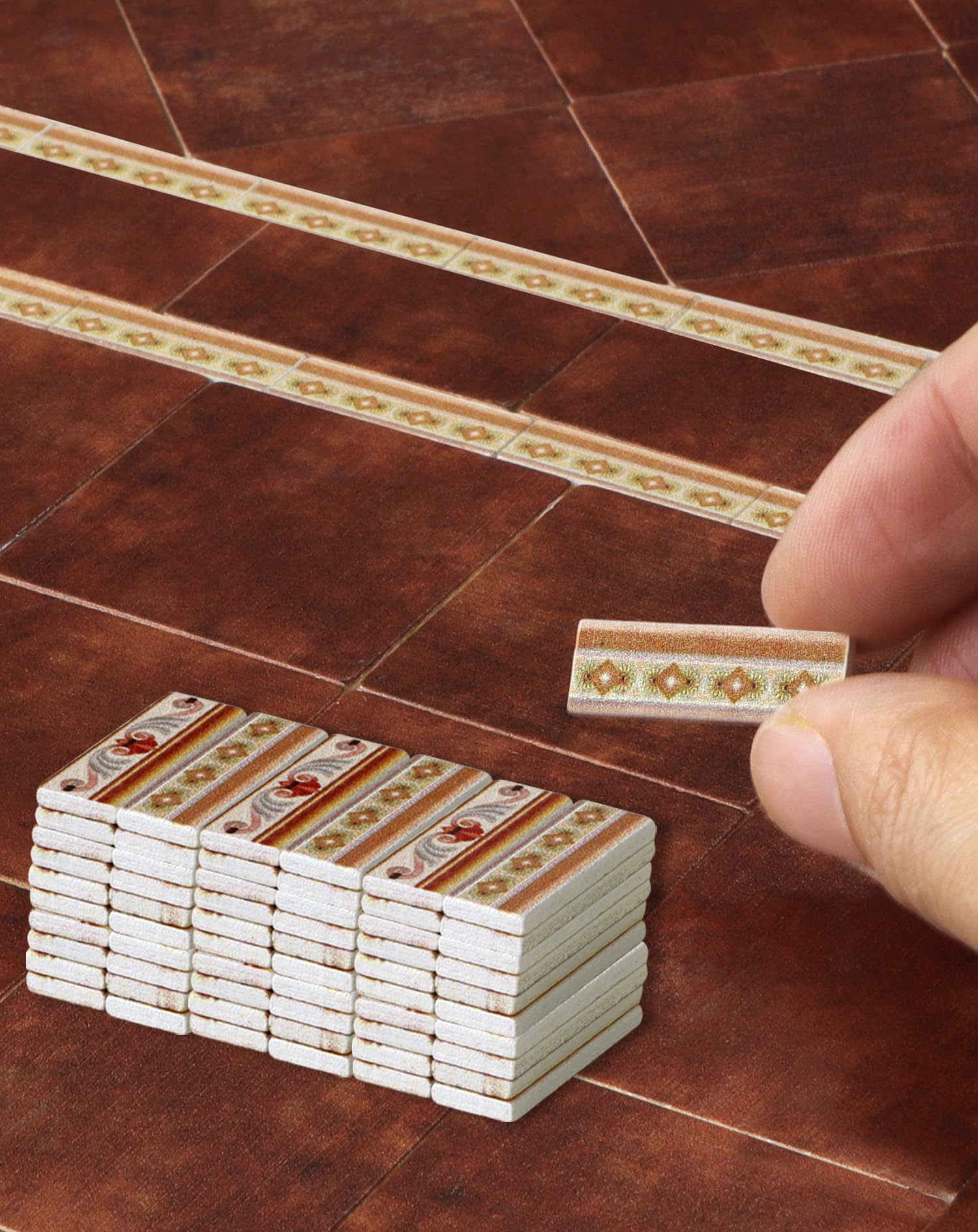 iLAND Miniature Dollhouse Accessories,60pcs Dollhouse Flooring on 1:12 Scale Mediterranean Small Waistline Tiles (60pcs Mediterranean Style)