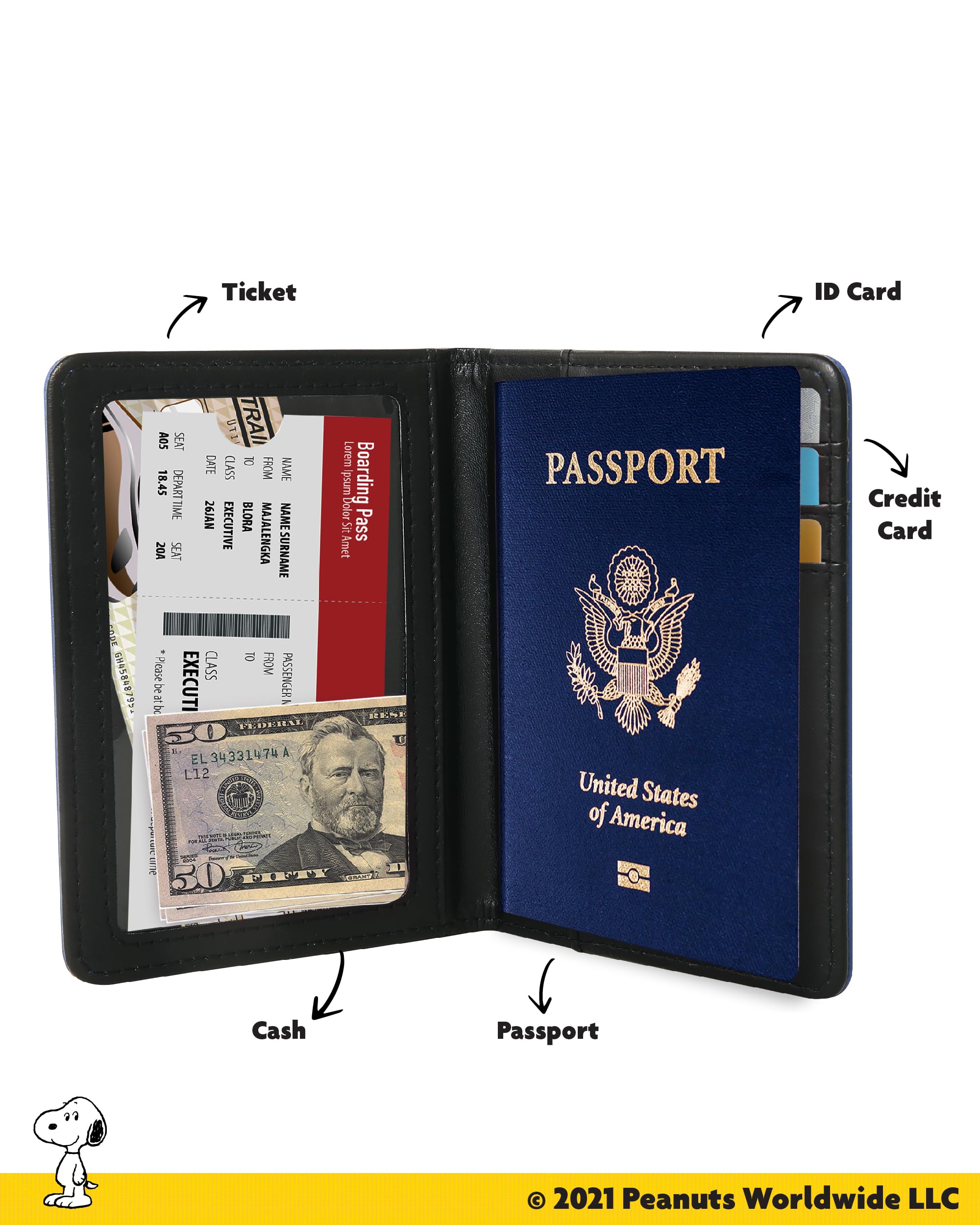 Peanuts Snoopy - Custodia per passaporto con licenza ufficiale, porta passaporto da viaggio, bianco, classico | Regali Woodstock e Snoopy