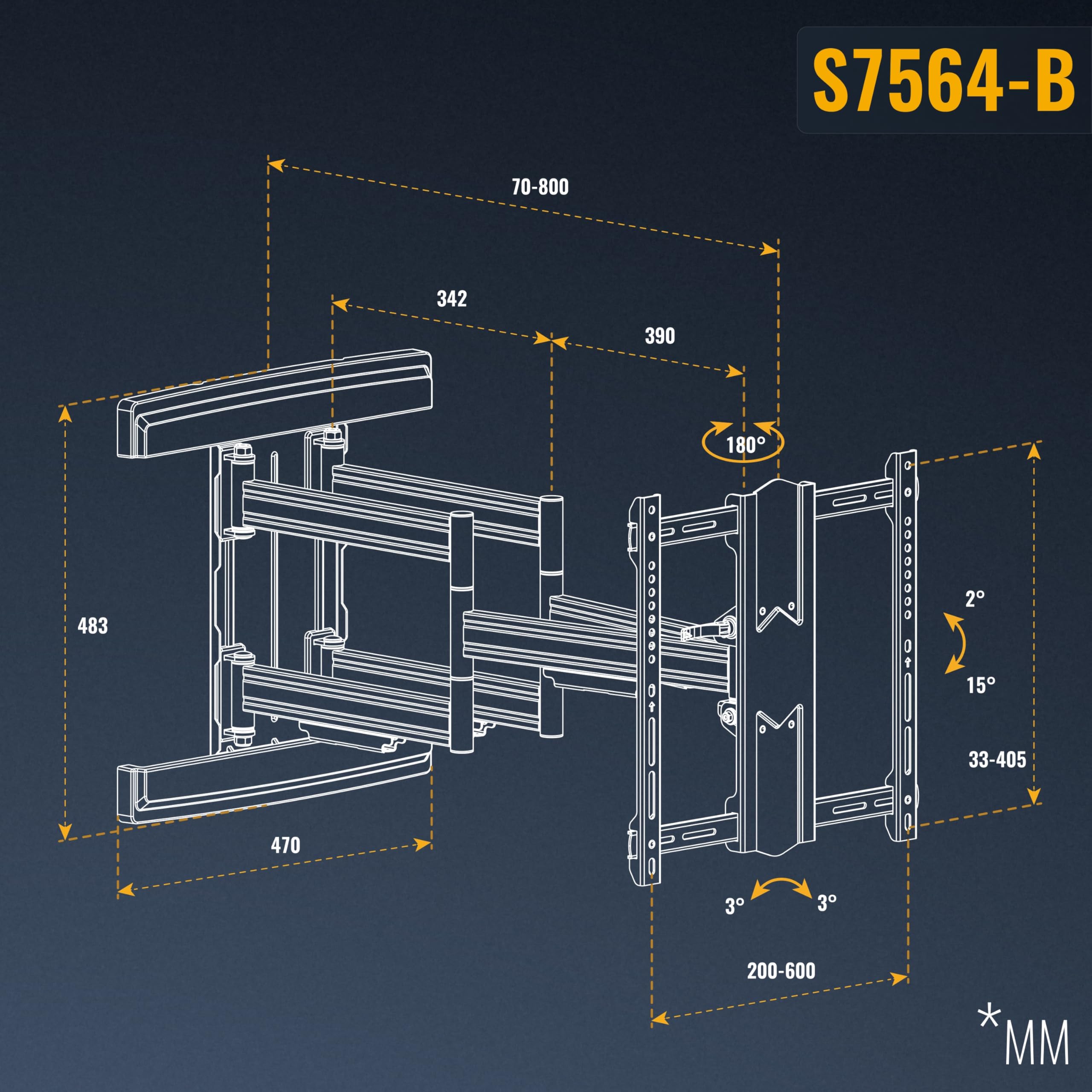 RICOO TV Wandhalterung Schwenkbar Neigbar für 55-100 Zoll Fernseher Halterung Wand Fernsehhalterung S7564-B Fernseh-Arm Schwenkarm Smart OLED Flach Curved Bildschirm bis 70-Kg & VESA 600 x 400