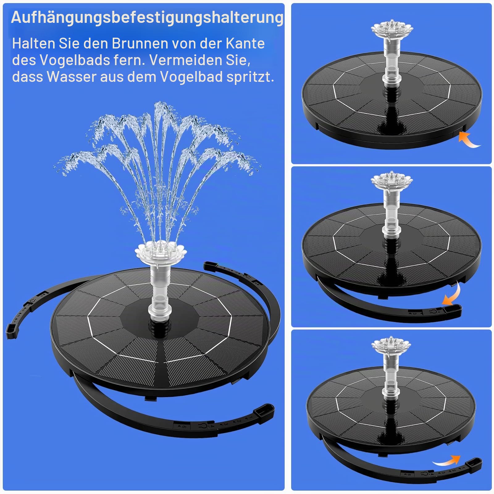 AISITIN Solar Springbrunnen mit 3.5W DIY Abnehmbares Sonnenkollektor, Solar Teichpumpe Upgrade, Runden Solarbrunnen mit 8 Fontänenstile für Gartenteich,Vogelbad,DIY Wasserspiel,Fisch Tank