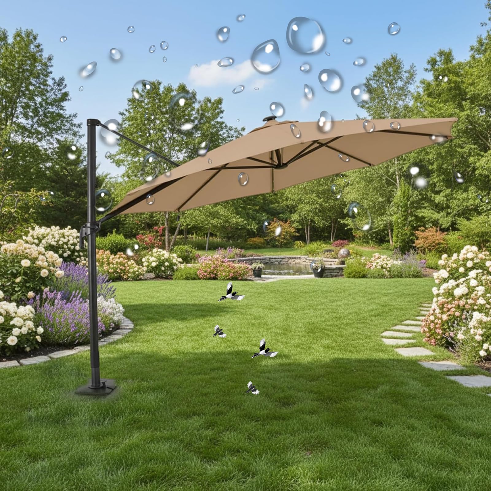 remplacer toile de parasol déporté 3.0m 7 branches Kaki clair