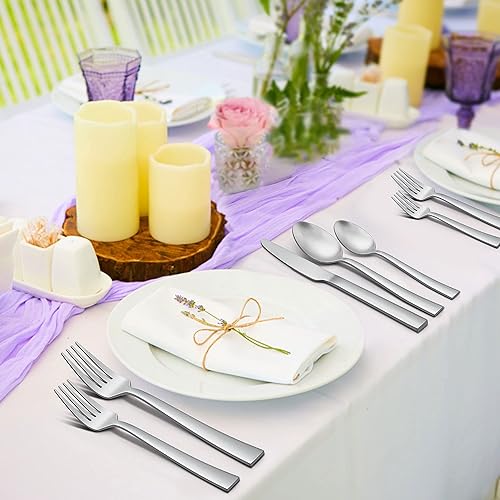 Miniatura 7 de Herogo Juego de cubiertos de 45 piezas color negro mate con utensilios para servir, cubiertos cuadrados de acero inoxidable para 8, juego único de