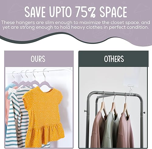 Miniatura 7 de 50 perchas de terciopelo prémium para niños, antideslizantes, ultrafinas y que ahorran espacio, gancho giratorio de 360, fuertes y duraderas para