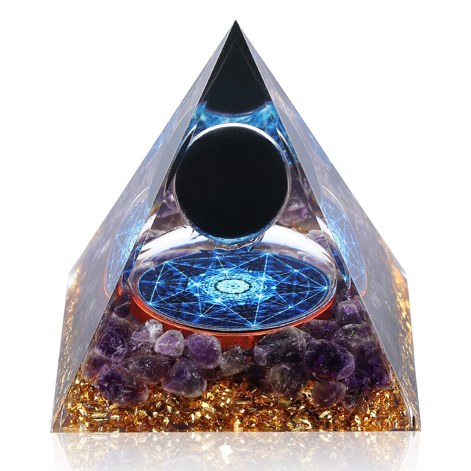 Hopeseed Orgone Pyramid Obsidian&Amethyst Healing Crystals Pyramid Orgonite Positive Energy Generator for Chakra Reiki Healing Protection Meditation Yoga