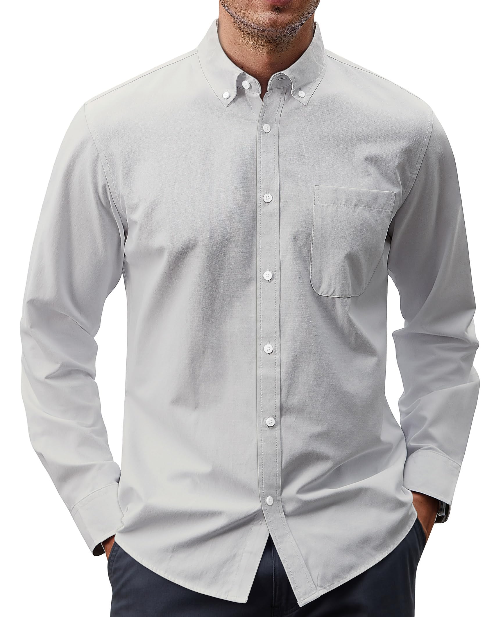 J.VER Men's Oxford Shirt Solid Casual Button Down Collar Shirts Long Sleeve Dress Shirts with Pocket