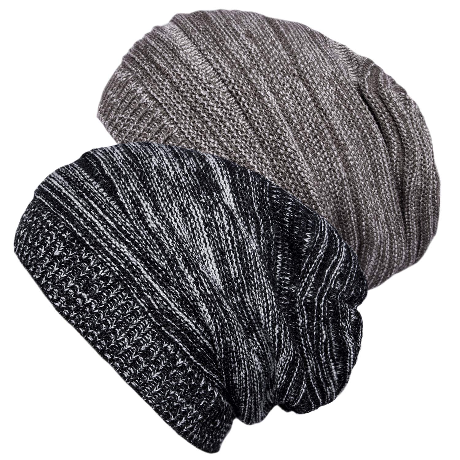 Senker Fashion2 Pack Winter Slouchy Beanie Hat for Women & Men, Knit Soft Cozy Oversized Warm Hats