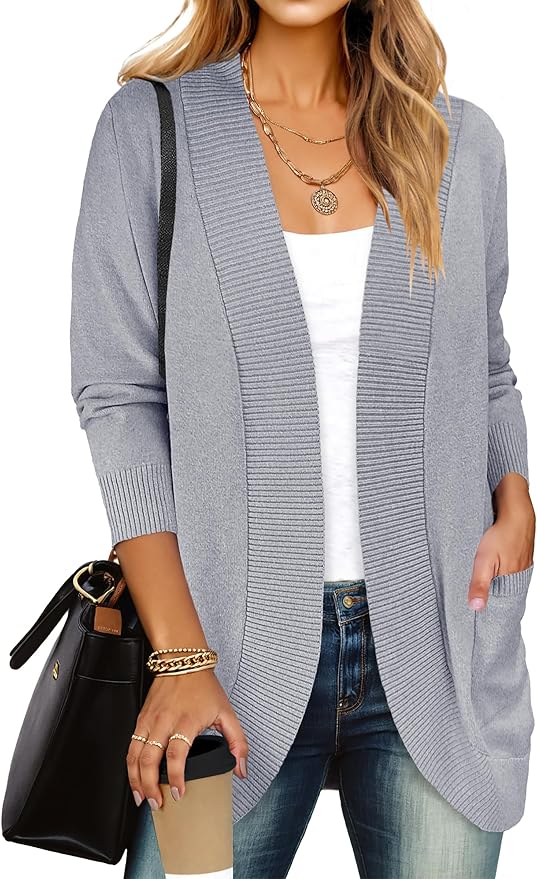 ANRABESS Women's Open Front Long Sleeve Knit Cardigan