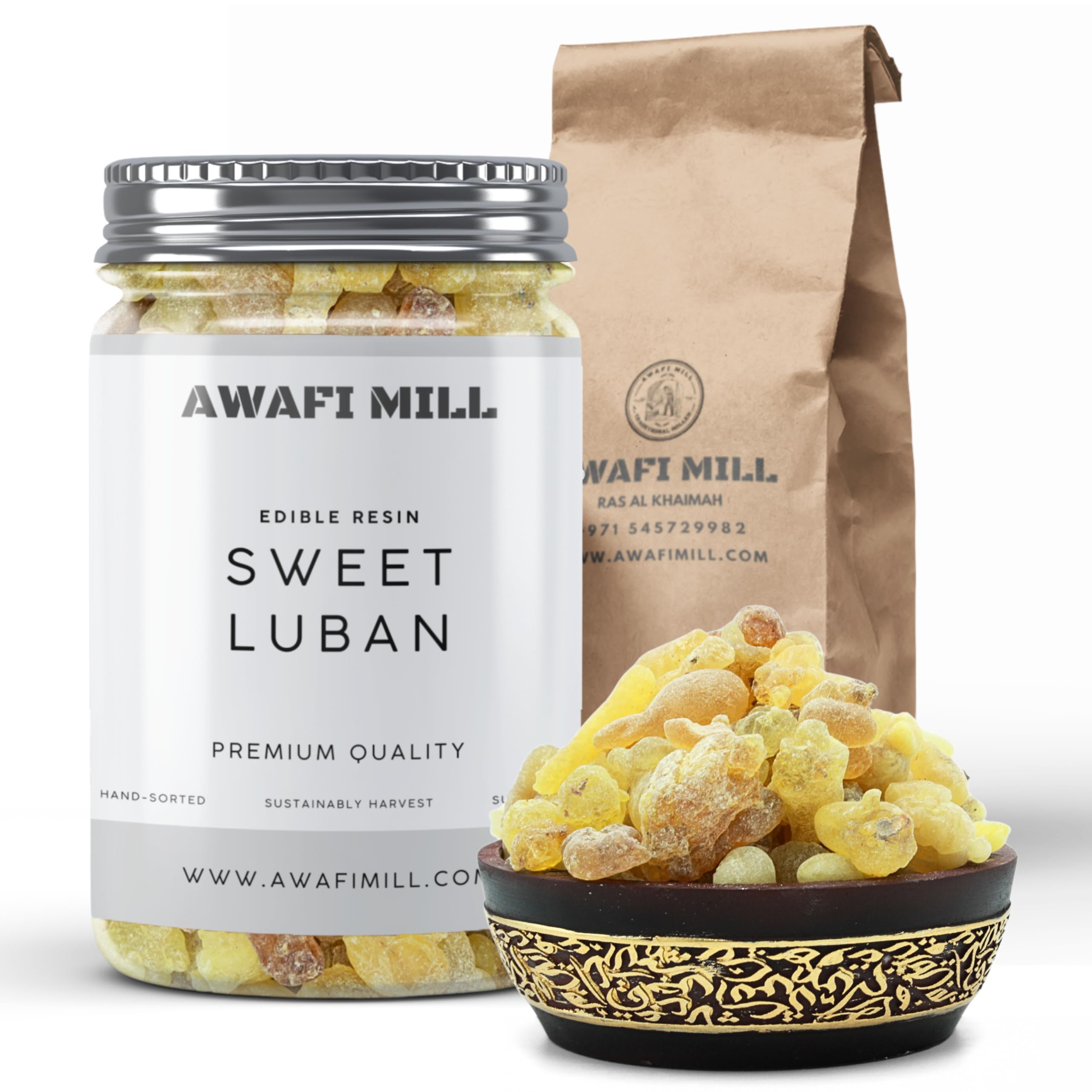 AWAFI MILL Sweet Luban – Edible Frankincense Resin | Natural Boswellia Chewing Gum (Bottle of 500 gram / 17.6 Oz)