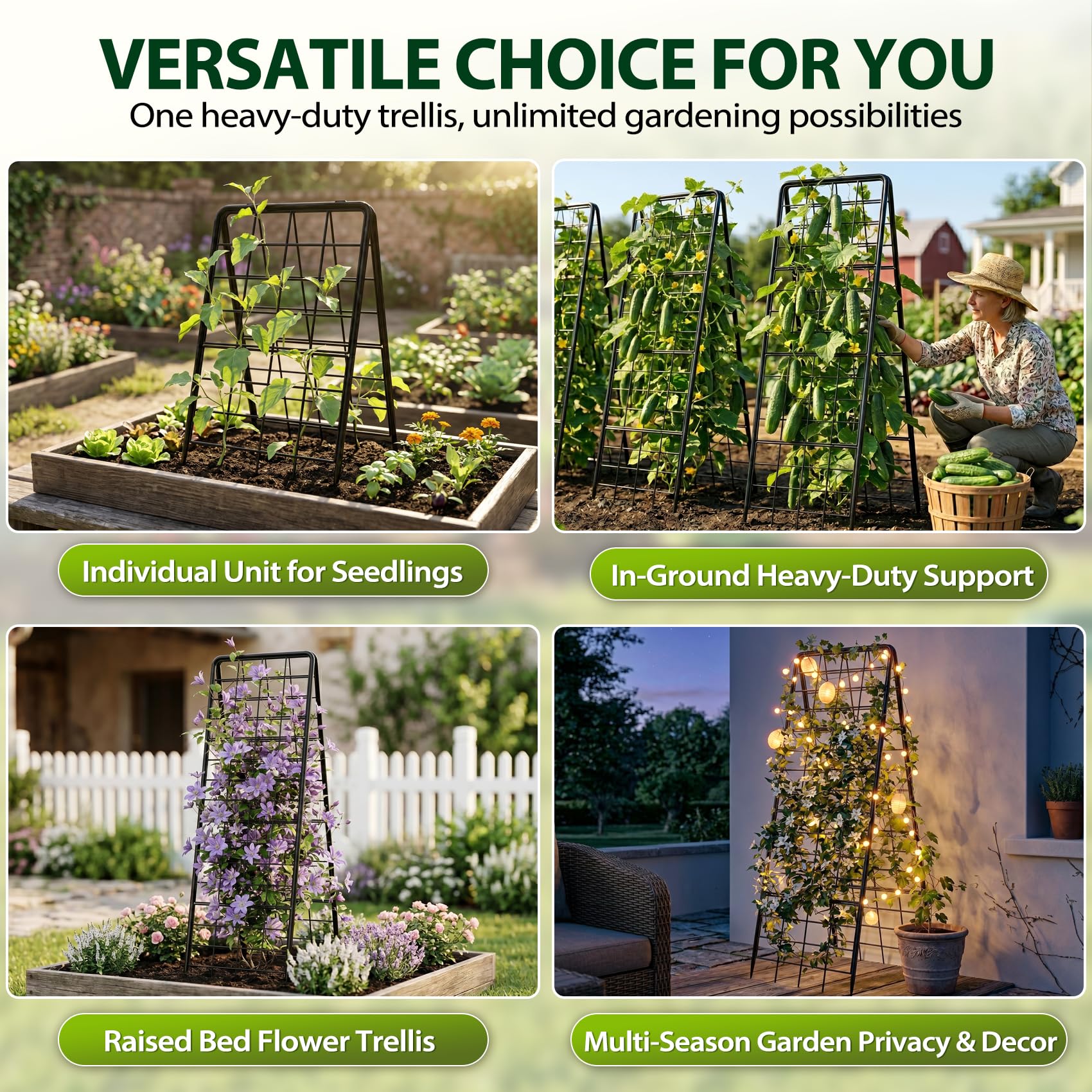 Enrejado para plantas trepadoras al aire libre, enrejado de jardín de 48 pulgadas para soporte elevado de cultivo de jardín, paquete de 2 enrejados de marco de metal para pepino, tomate, uvas, plantas