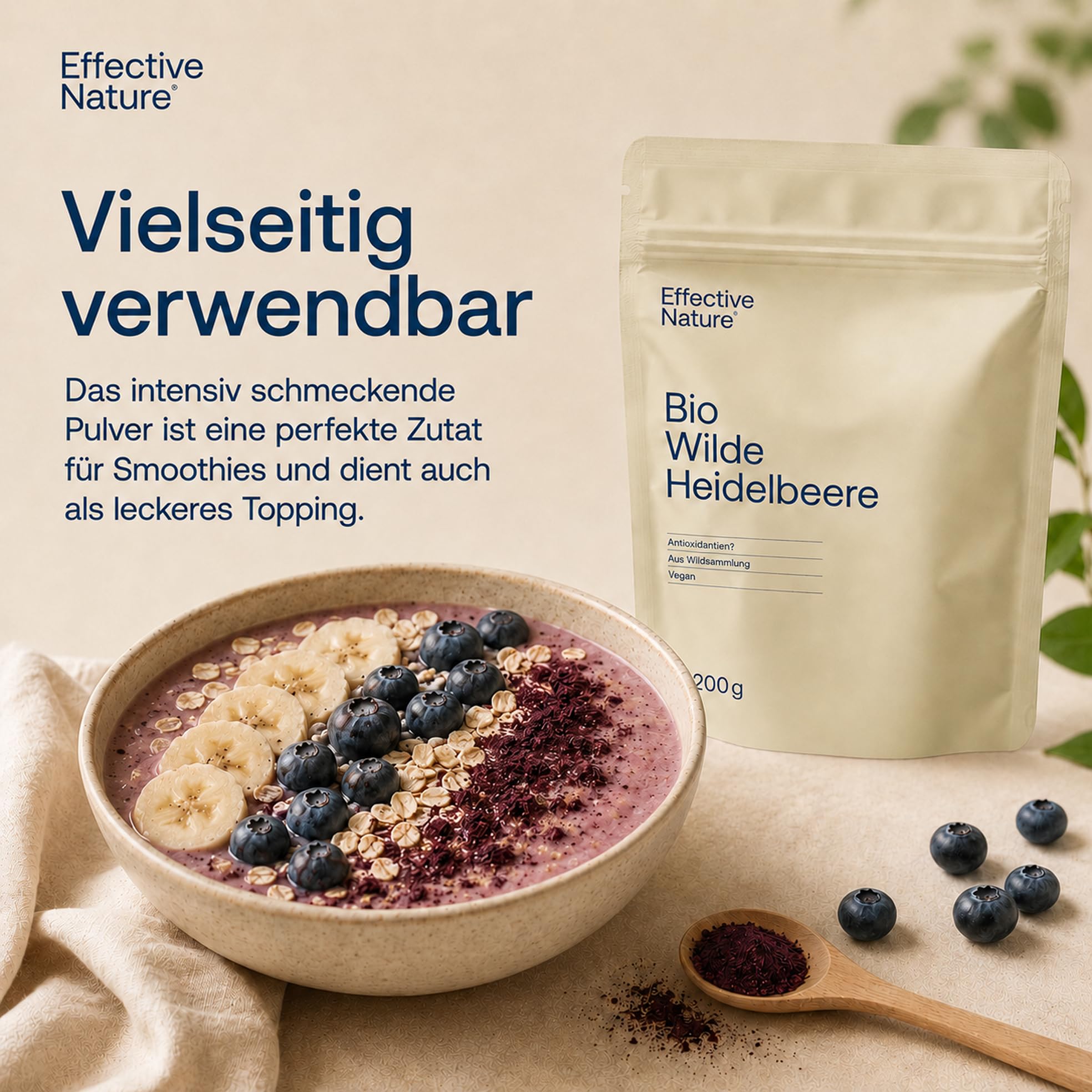 Effective Nature - Wilde Heidelbeeren Bio Pulver - Fruchtpulver in Rohkostqualität - Reich an Antioxidantien - Blaubeeren Pulver (Vaccinium myrtillus) - 200 g - vegan