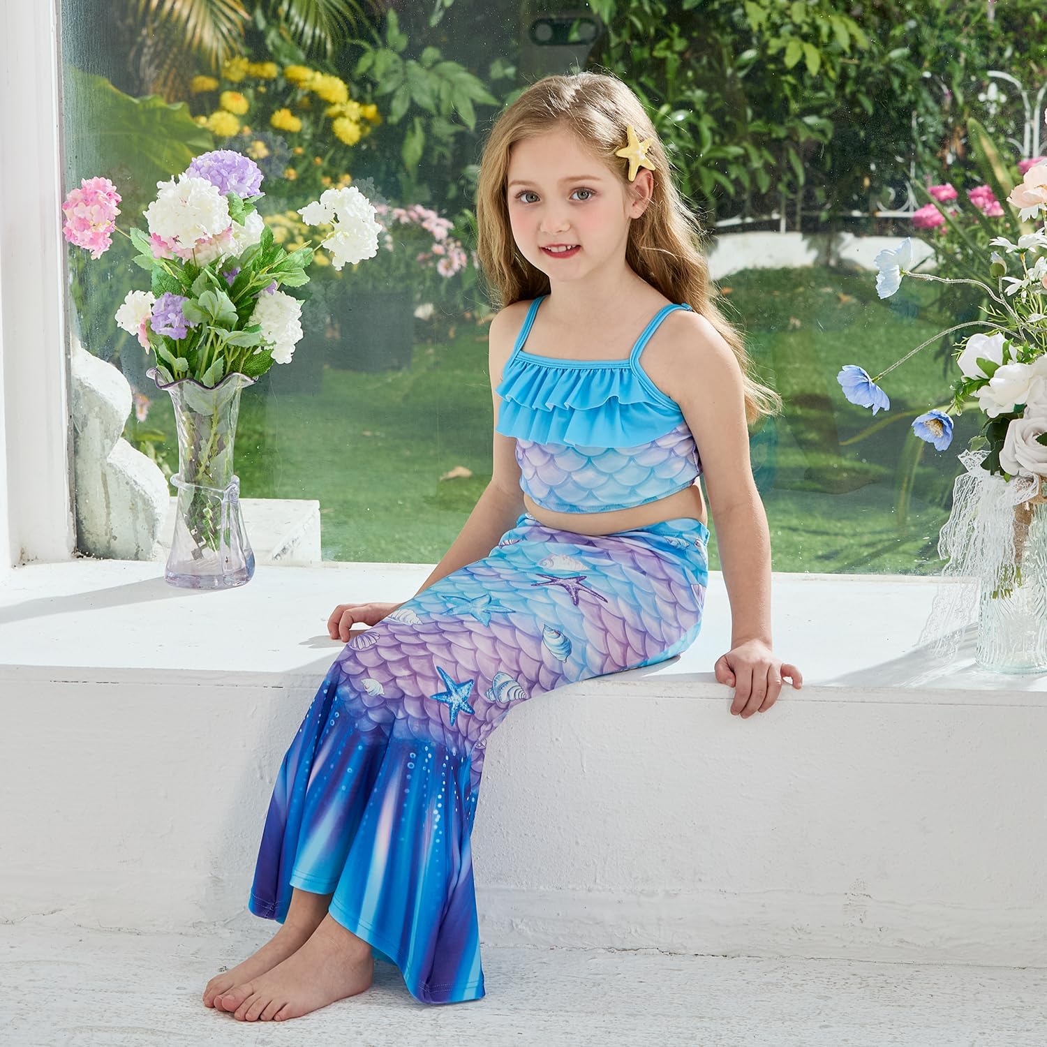 Little Girls 4pcs Swimsuit Bathing Suits Bikini Set with Princess Skirt for Kids Toddler Swimwear