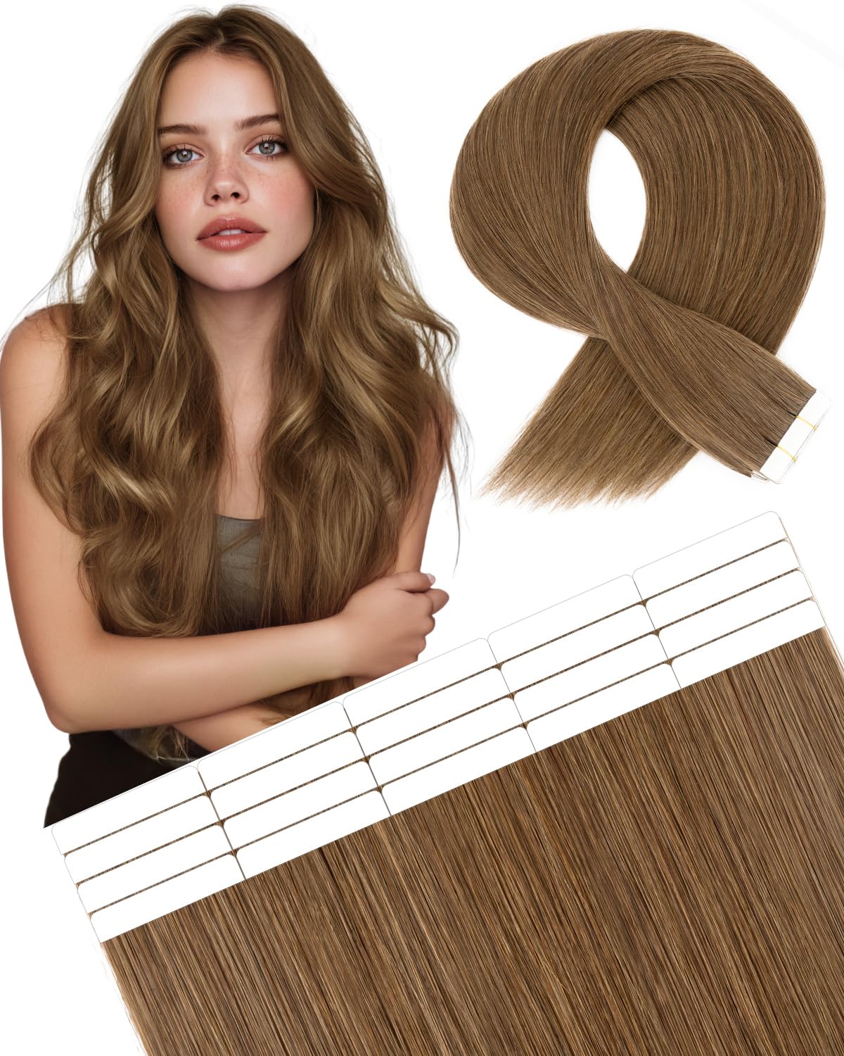 SLEEKALON Invisible Tape in Hair Extensions Real Human Hair 20 Pcs Thinned Version #4 Medium Brown