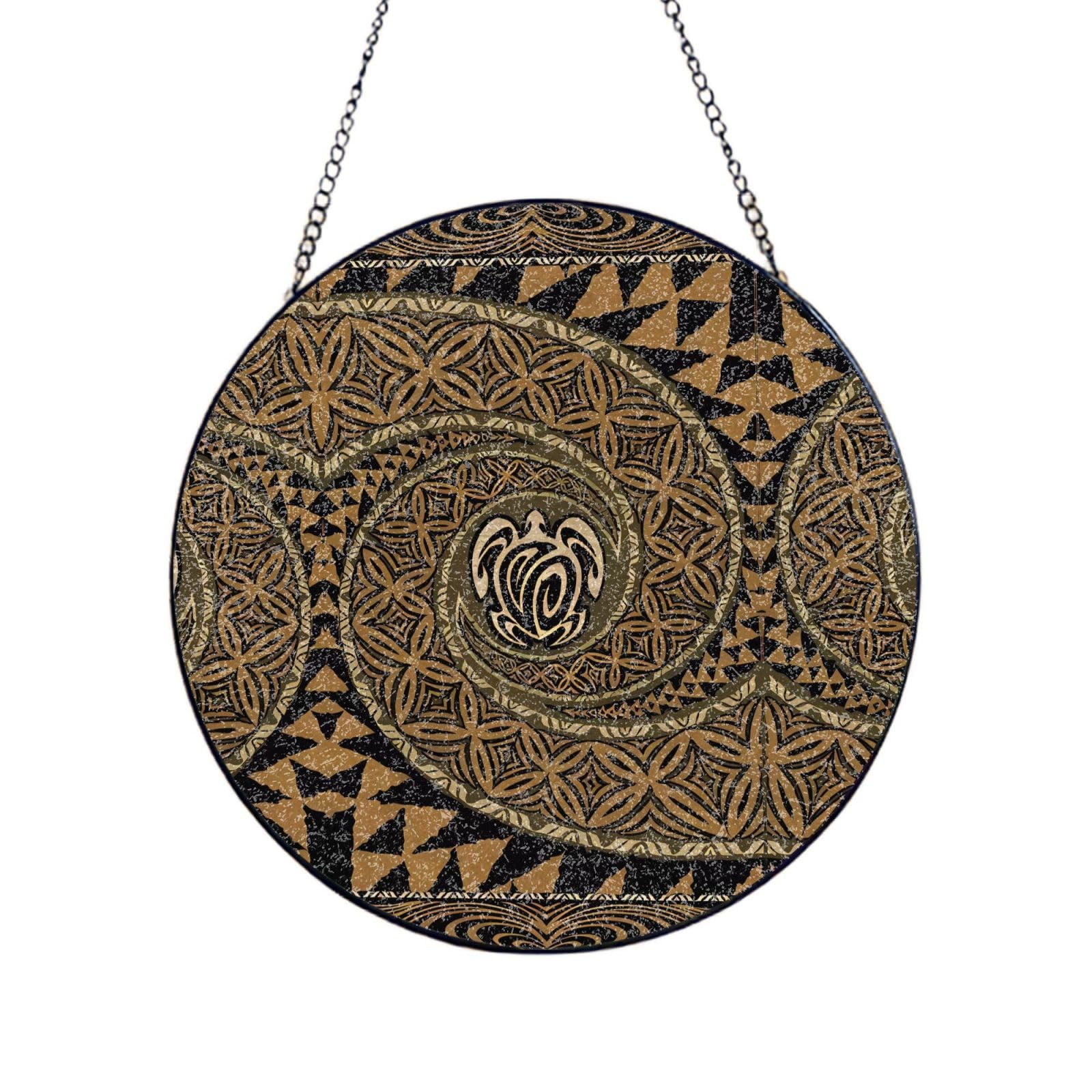 Phayah Hawaiian Tapa Honu Turtle Print Stained Glass Window Hanging Suncatcher For Door Terrace Garden Home Decor Sun Catcher Birthday Gifts For Lovers Dad Mom 12in（30cm）