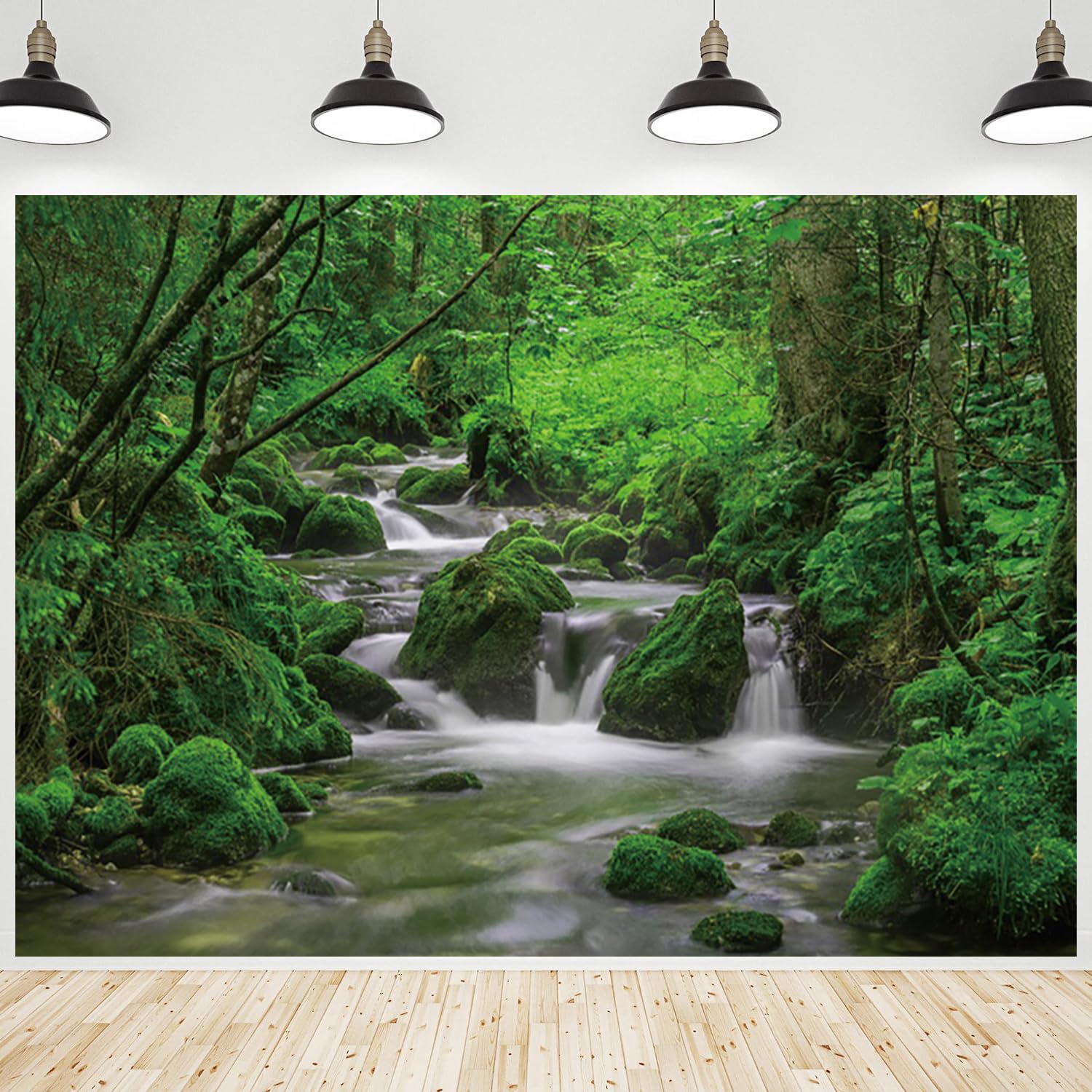 CRTPOD Jungle Waterfall Backdrop Spring Green Forest Trees Mountain River Nature Scenery Photography Background for Outdoor Portrait Party Decorations