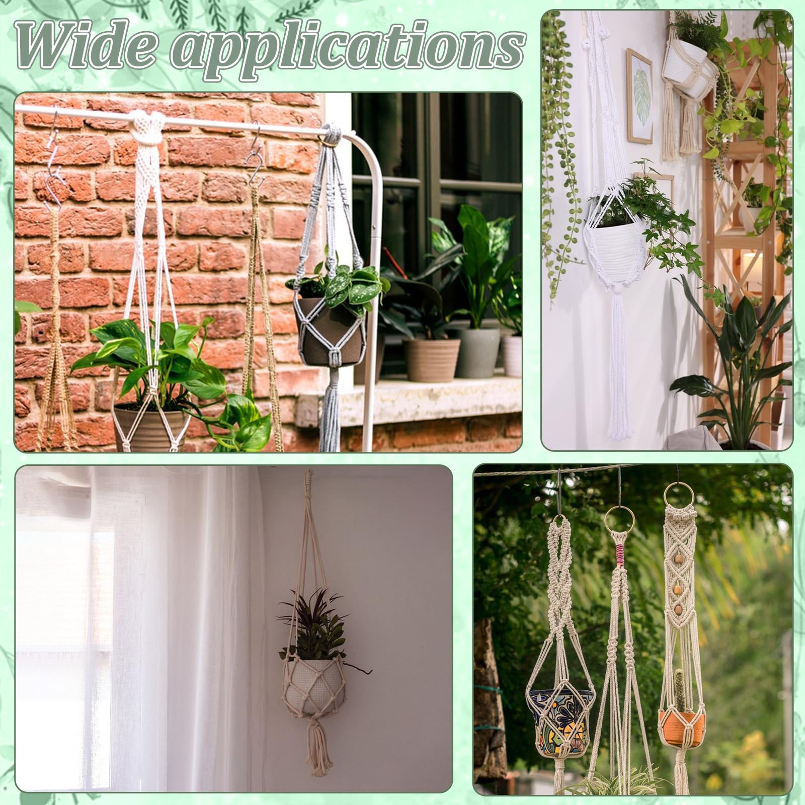 6 Suspension pour Plante Longue en Jute Crochetée pour Pots de 12 à 18cm 6 Couleur de Support à Plantes en Macramé Polyester Panier Suspendu avec Pompon pour la Décoration Intérieure