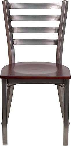 Miniatura 48 de Flash Furniture Hercules Series Silla de restaurante de metal con respaldo de escalera transparente - Asiento de vinilo negro Asiento de vinilo