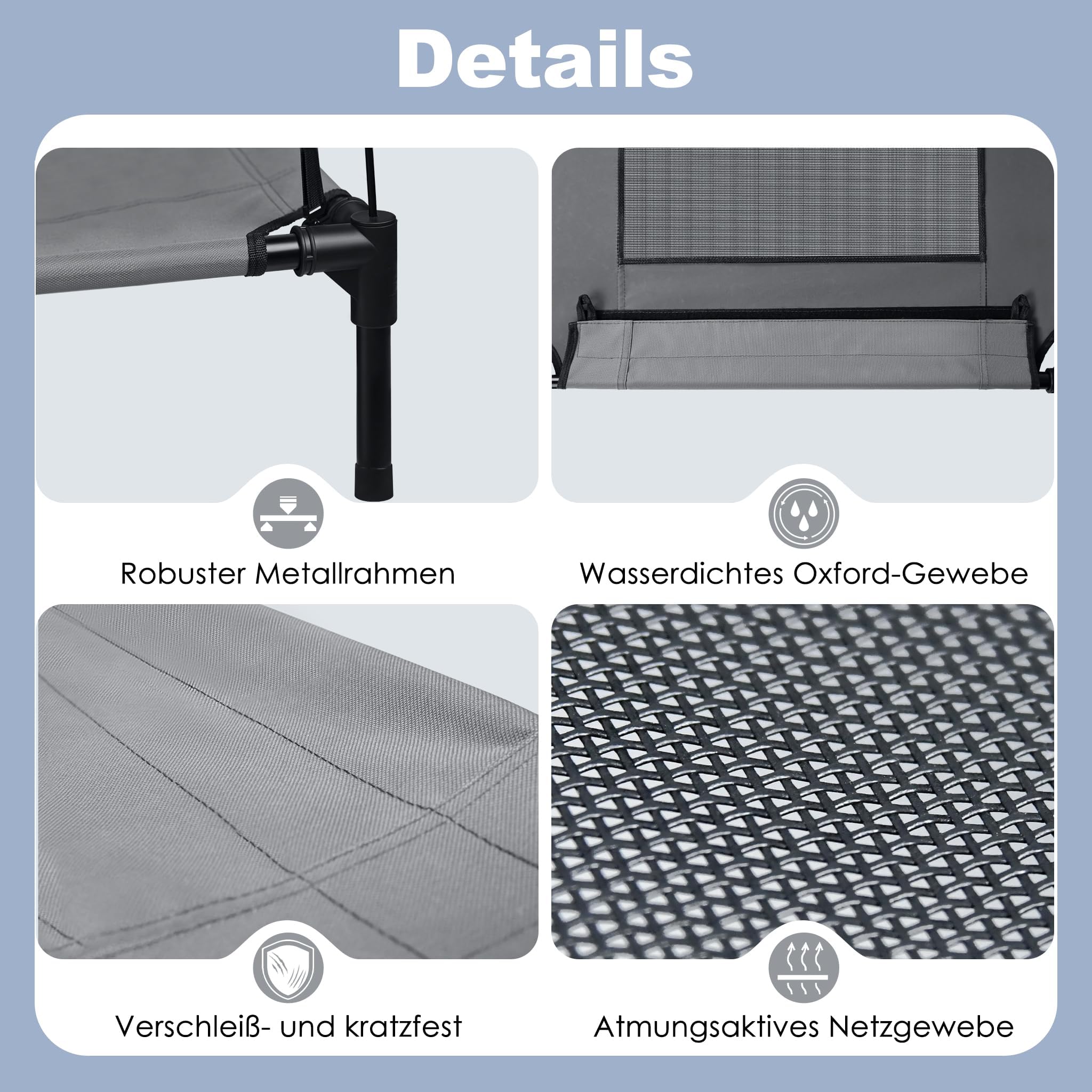 UISEBER Hundebett Erhöhtes Haustierbett 122 x 92 x 102 cm Hundeliege Outdoor mit Überdach für große Hunde bis 60 kg Wasserdicht Hundebetten für Innen und Außen Grau +Schwarz【XL】