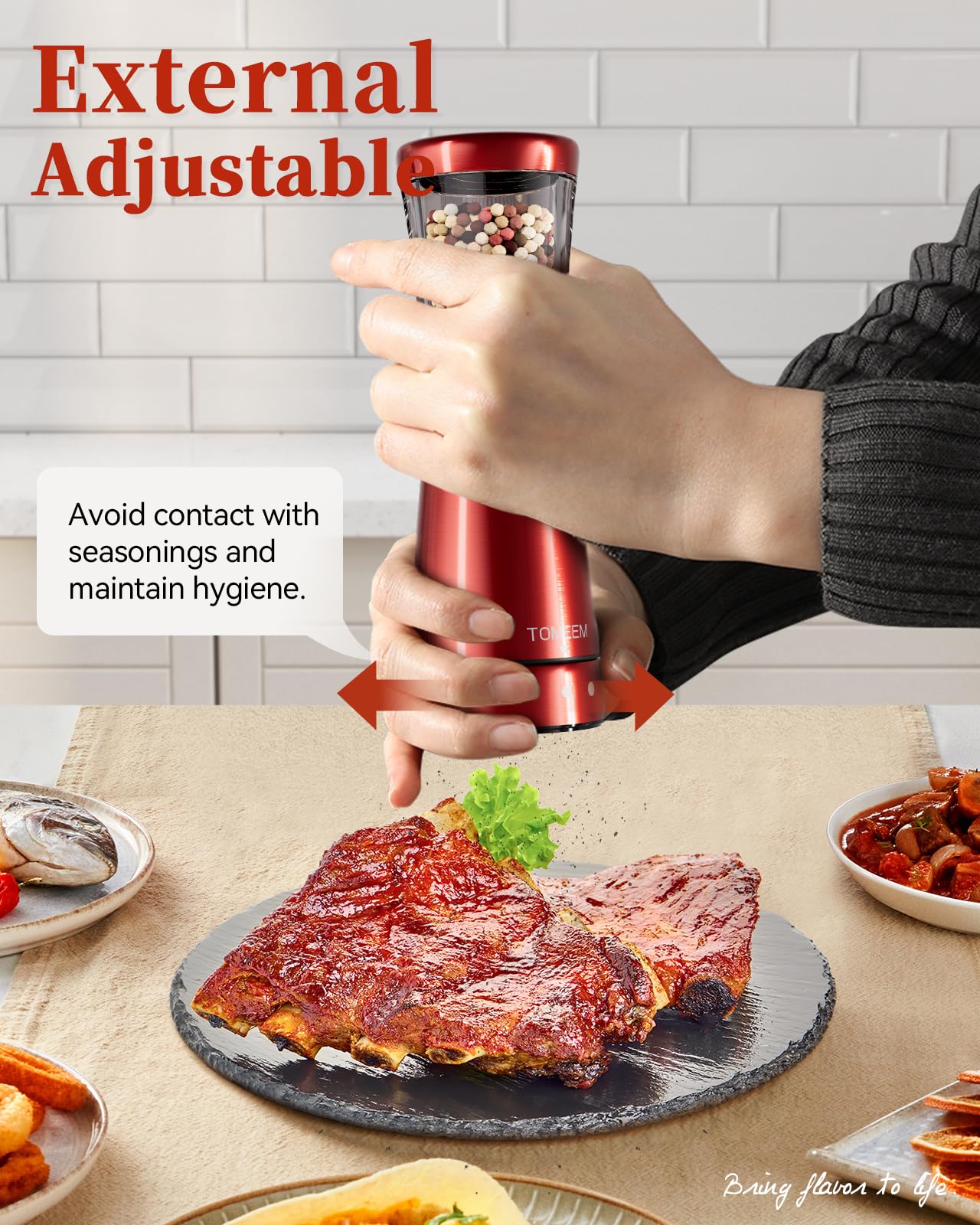 Electric Salt & Pepper Grinder Set - Rechargeable, 4.5oz Large Capacity, Adjustable Coarseness, LED Light (Stainless Steel)