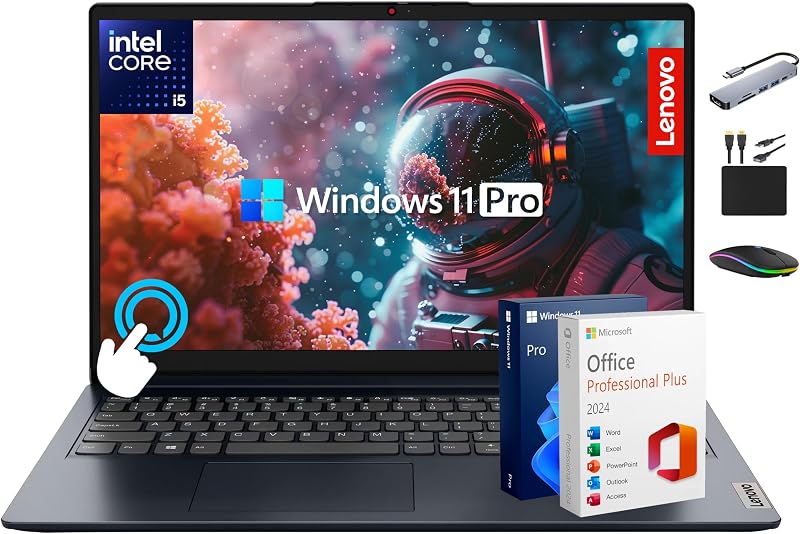 Lenovo IdeaPad Touchscreen Laptop 2025-2026 Business Computer, Lifetime Office, 15.6" FHD, 10-Core Intel i5, 24GB RAM, 1TB Storage (512GB SSD +500GB Ext), Long Battery, MarxsolAccessory, Win 11 Pro