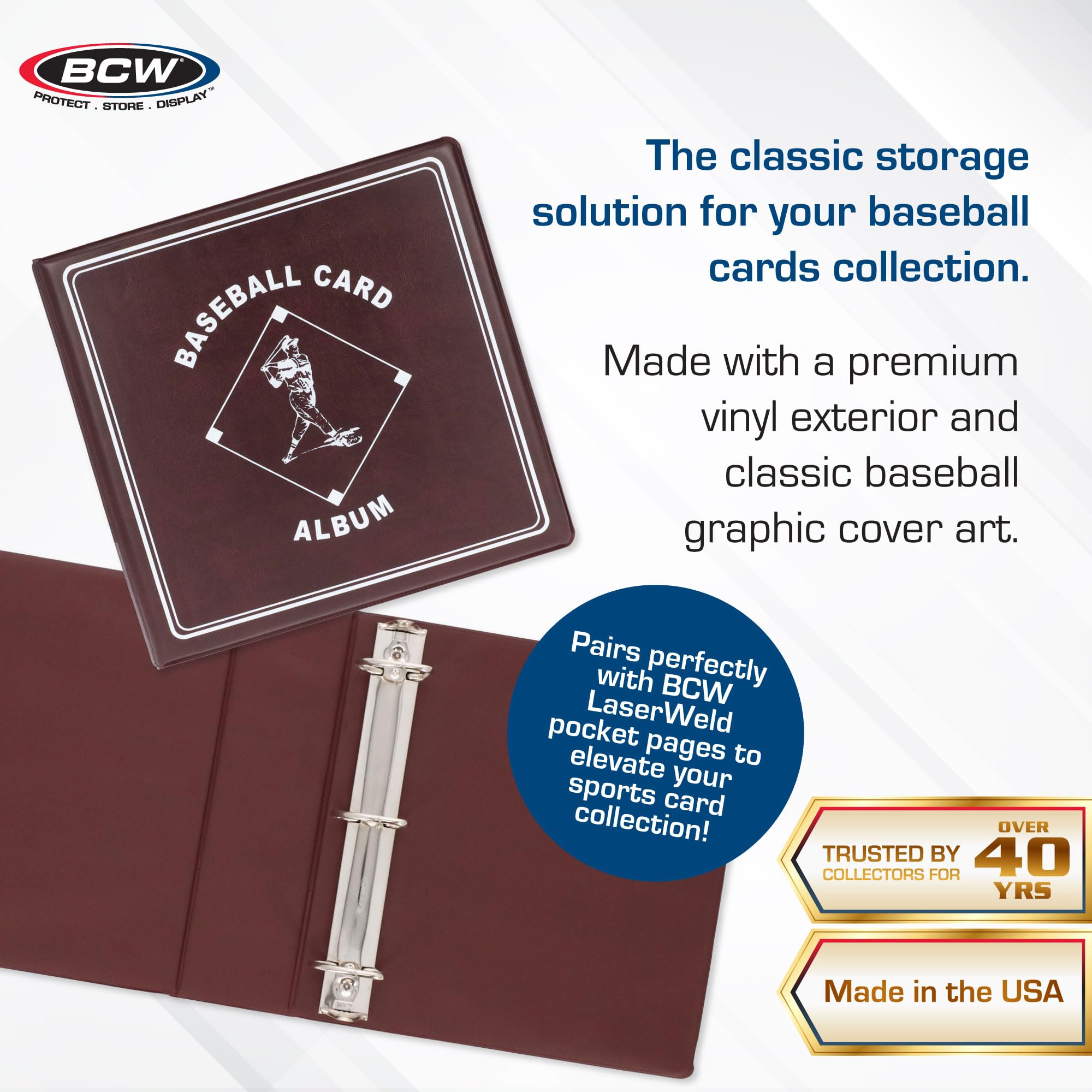 bcw card binder BCW White Baseball Card Binder 3 In.Sports / Gaming Cards Storage Hold 90  Pages