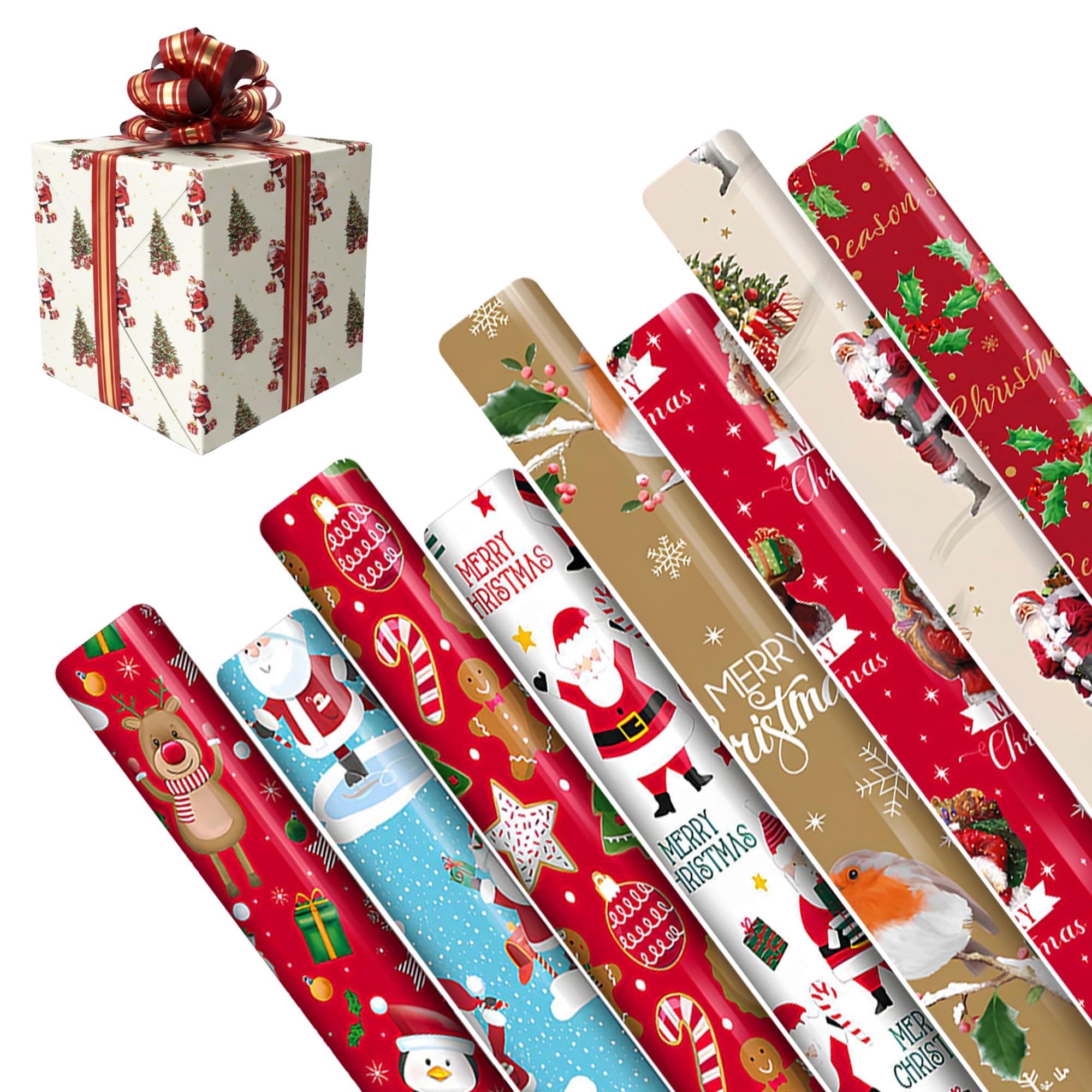 42M Cute Christmas Wrapping Paper Roll (6 x 7M Each Rolls) Ideal for Xmas, Festive Season - Gift Wrapping Paper for Party, Birthday & Xmas Gift Decoration with ZINNIAUK — image 1