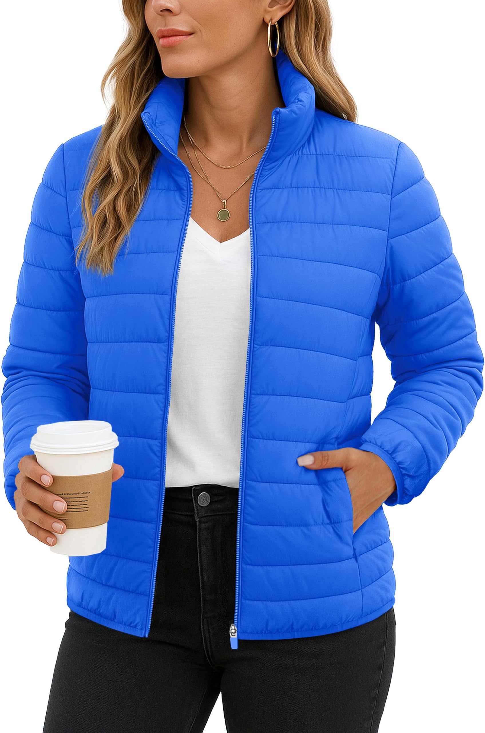 TACVASEN Women's Puffer Jackets Quilted Packable Puffy Coats Lightweight Winter Warm Zip Up Down Jacket Stand Collar