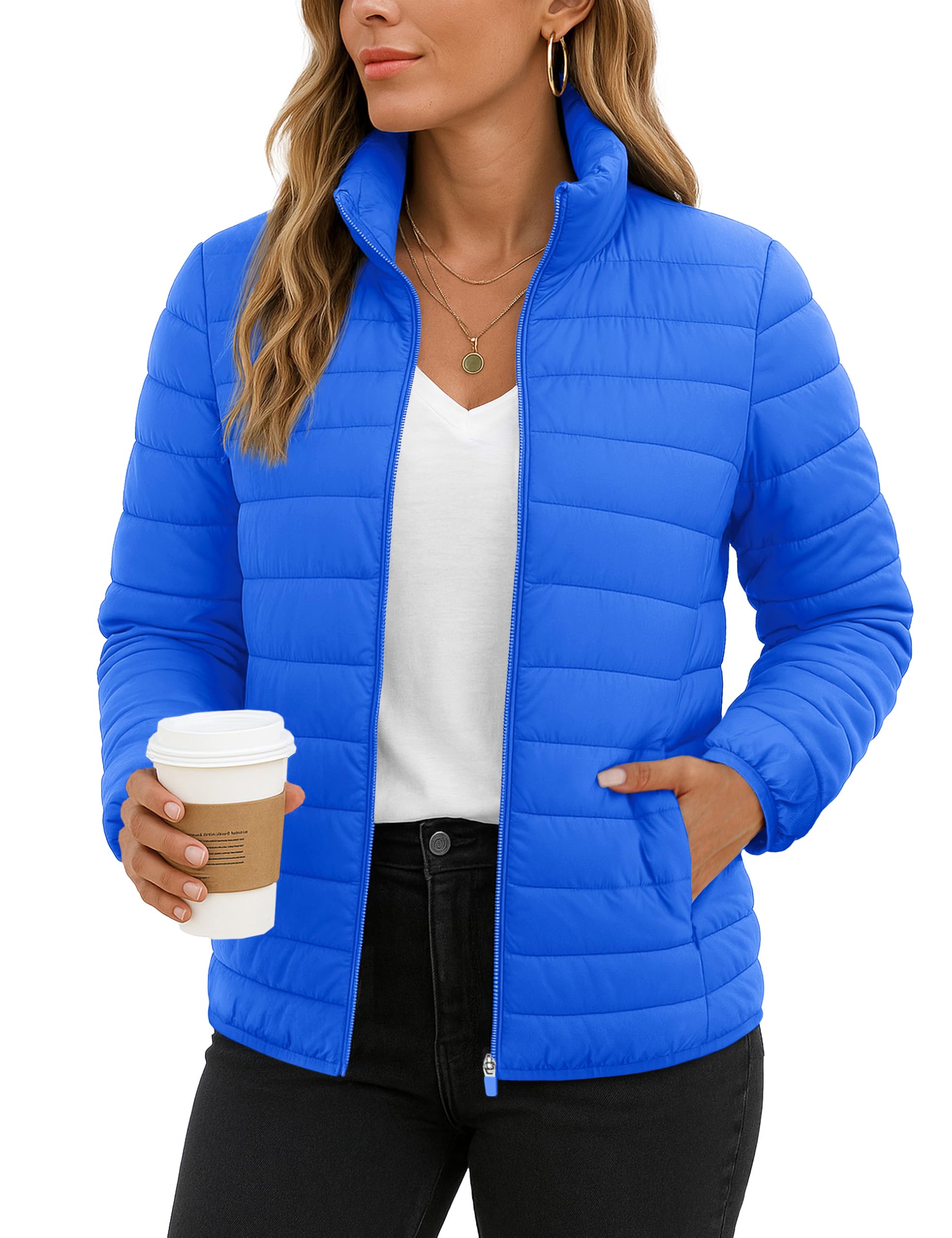 TACVASEN Women's Puffer Jackets Quilted Packable Puffy Coats Lightweight Winter Warm Zip Up Down Jacket Stand Collar