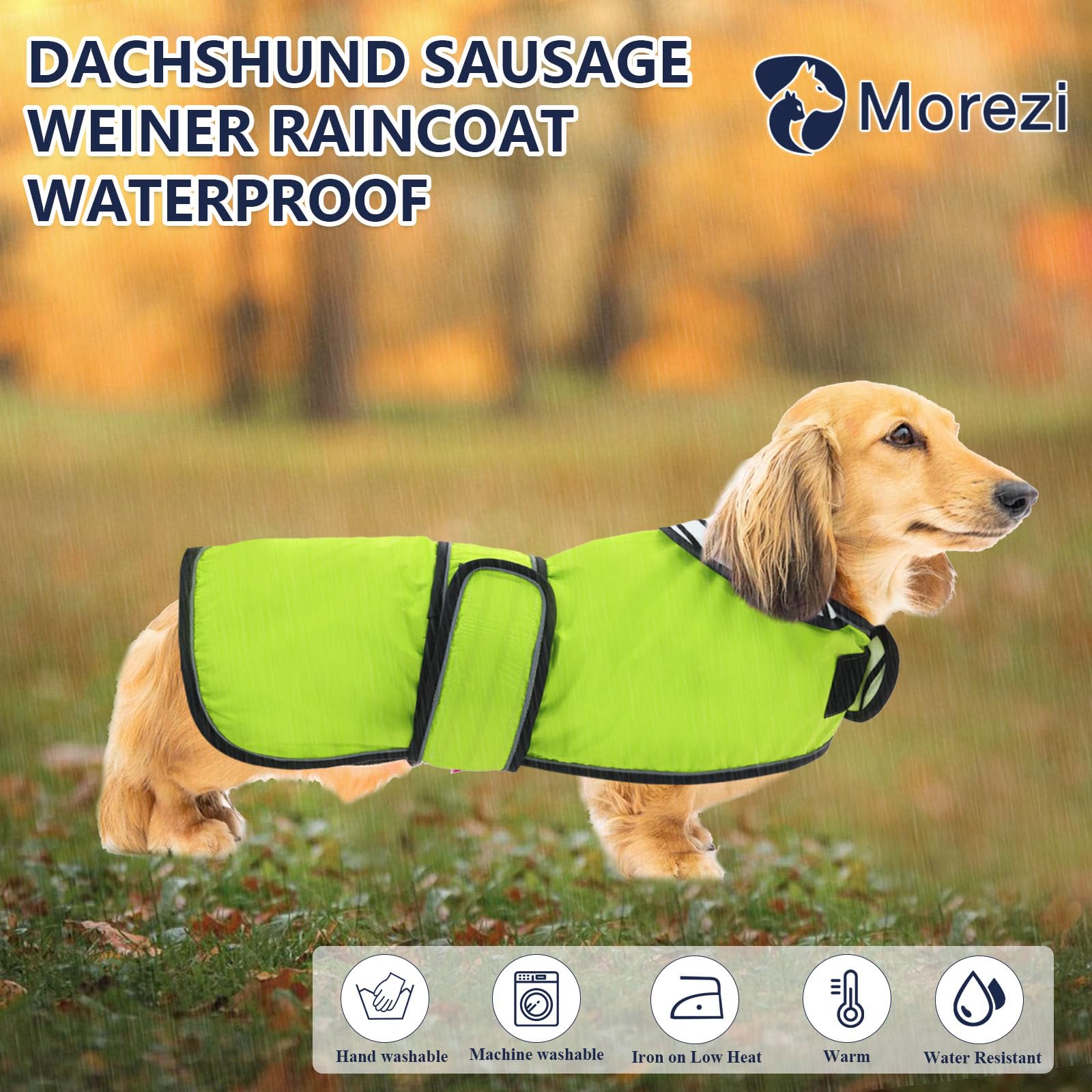 Morezi Dachshund raincoat corgi raincoat dogs waterproof fit for dachshunds weiner long back breeds with reflective stripe great coverage in autumn winter Light Green M - Image 2