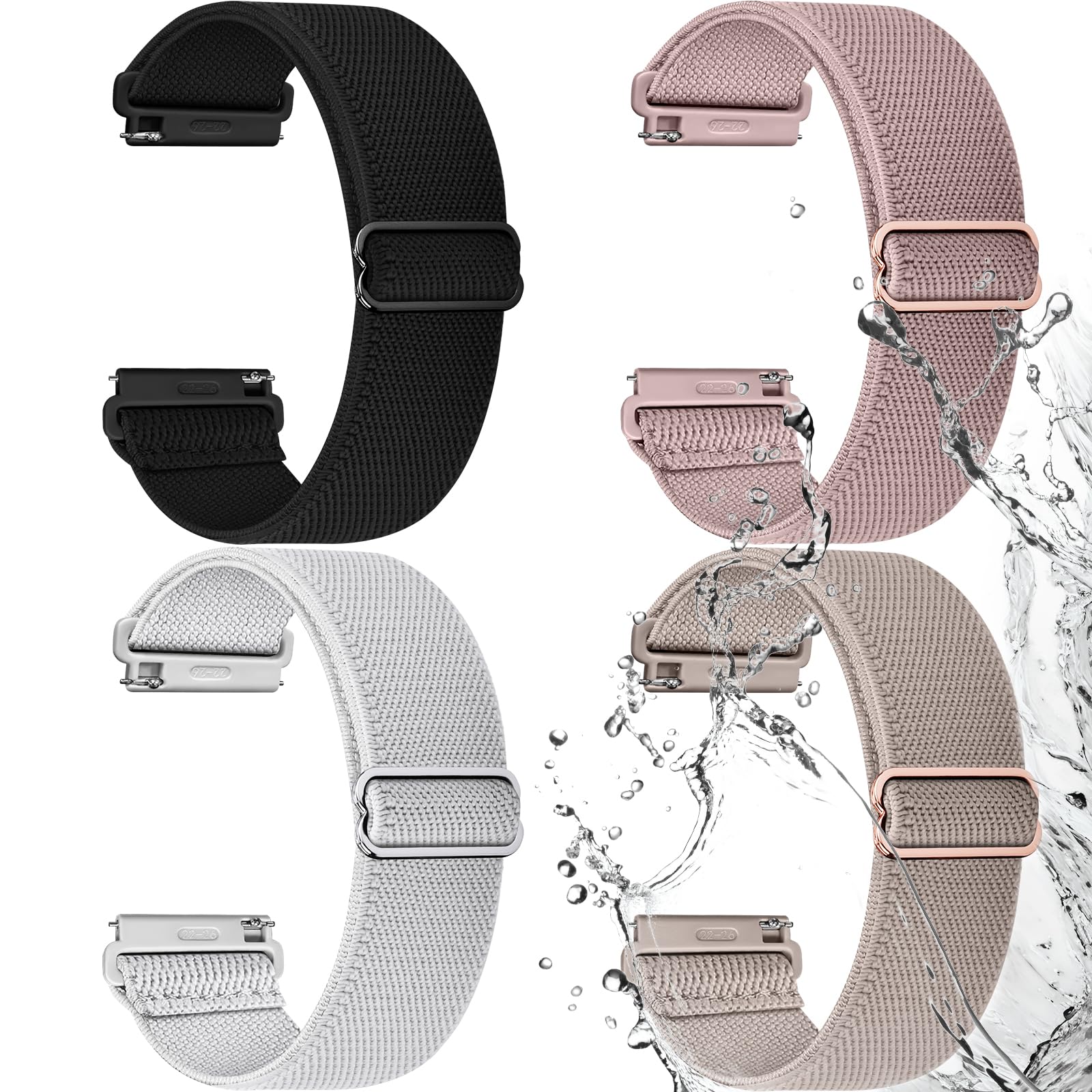 Fullmosa Water-resistant Quick Release Watch Bands 18mm 20mm 22mm Nylon Elastic Braided Watch Straps, Soft Adjustable Solo Loop Wristband for Garmin