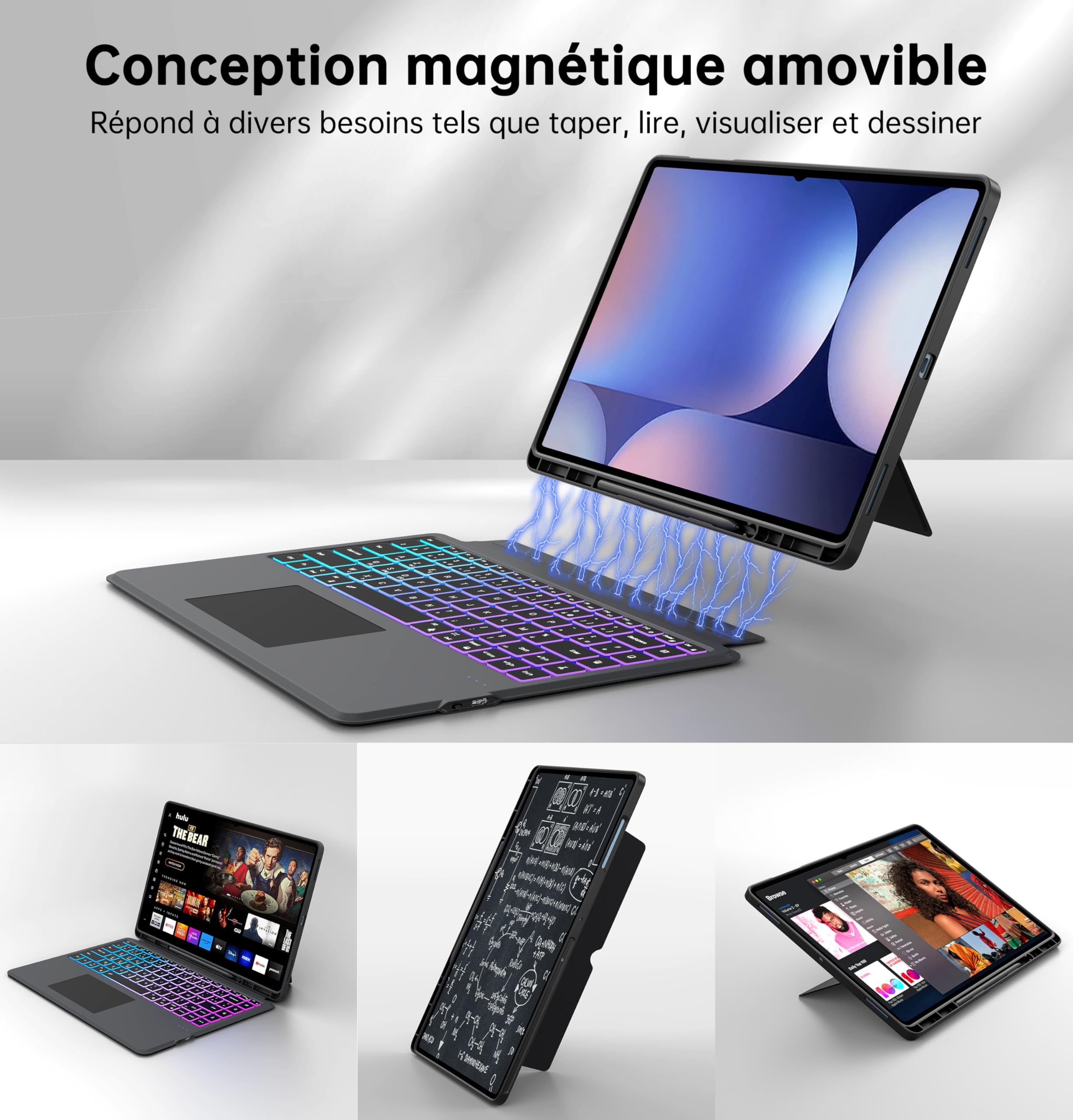 Coque Clavier pour Samsung Galaxy Tab S11 Ultra/S10 Ultra/S9 Ultra/S8 Ultra 14.6 pouces: 7 Couleur Rétro-éclairé Magnétique Clavier Détachable avec Trackpad | Claviers Azerty Français Sans Fil S9Ultra