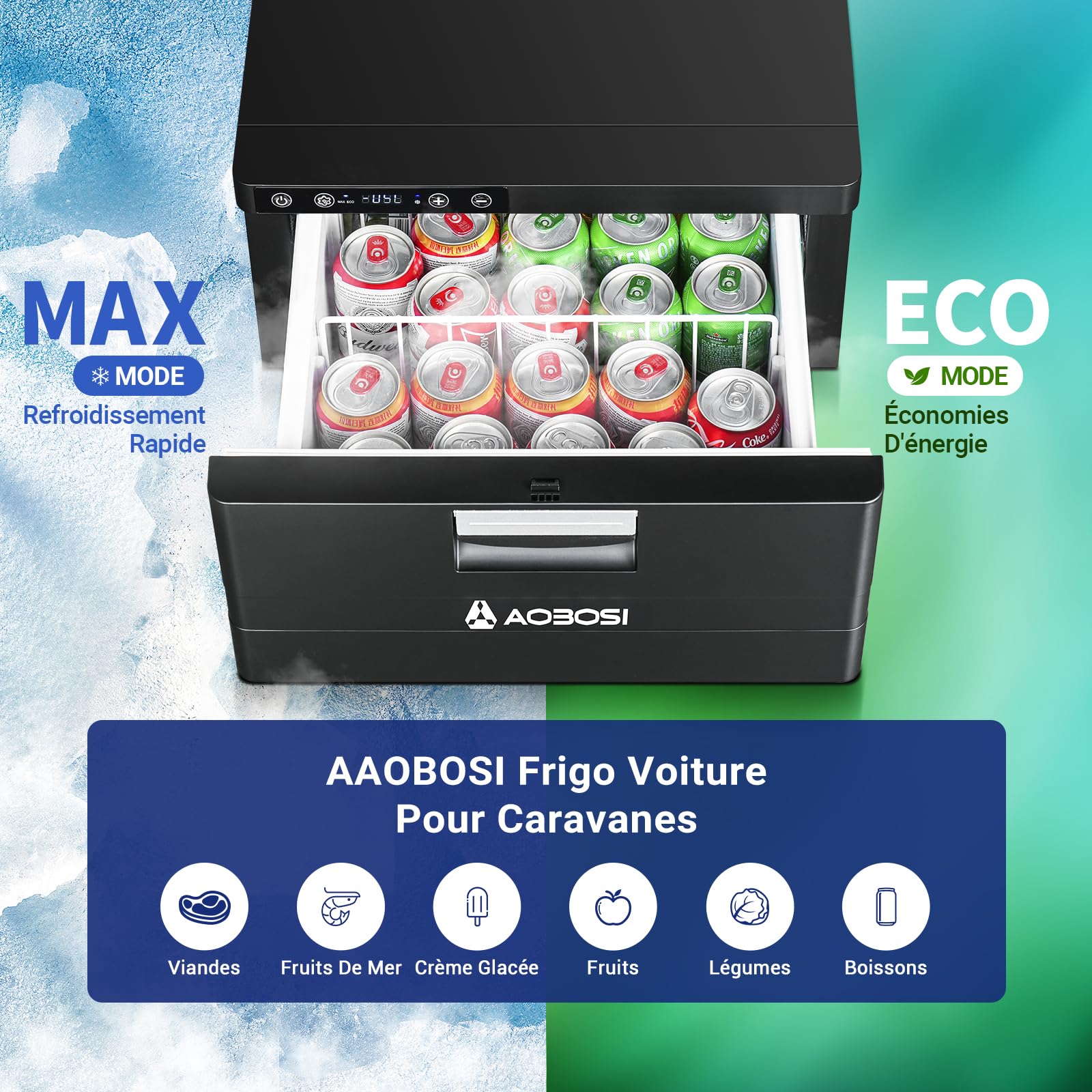 AAOBOSI 31L Tiroir Glaciere Electrique, Frigo Voiture avec APP, Réfrigérateur pour Camping-Car 12V/24V, -20℃ à 20℃ Glaciere a Compression pour Voiture, Camions, Caravanes, Bateaux, Camping et Voyages