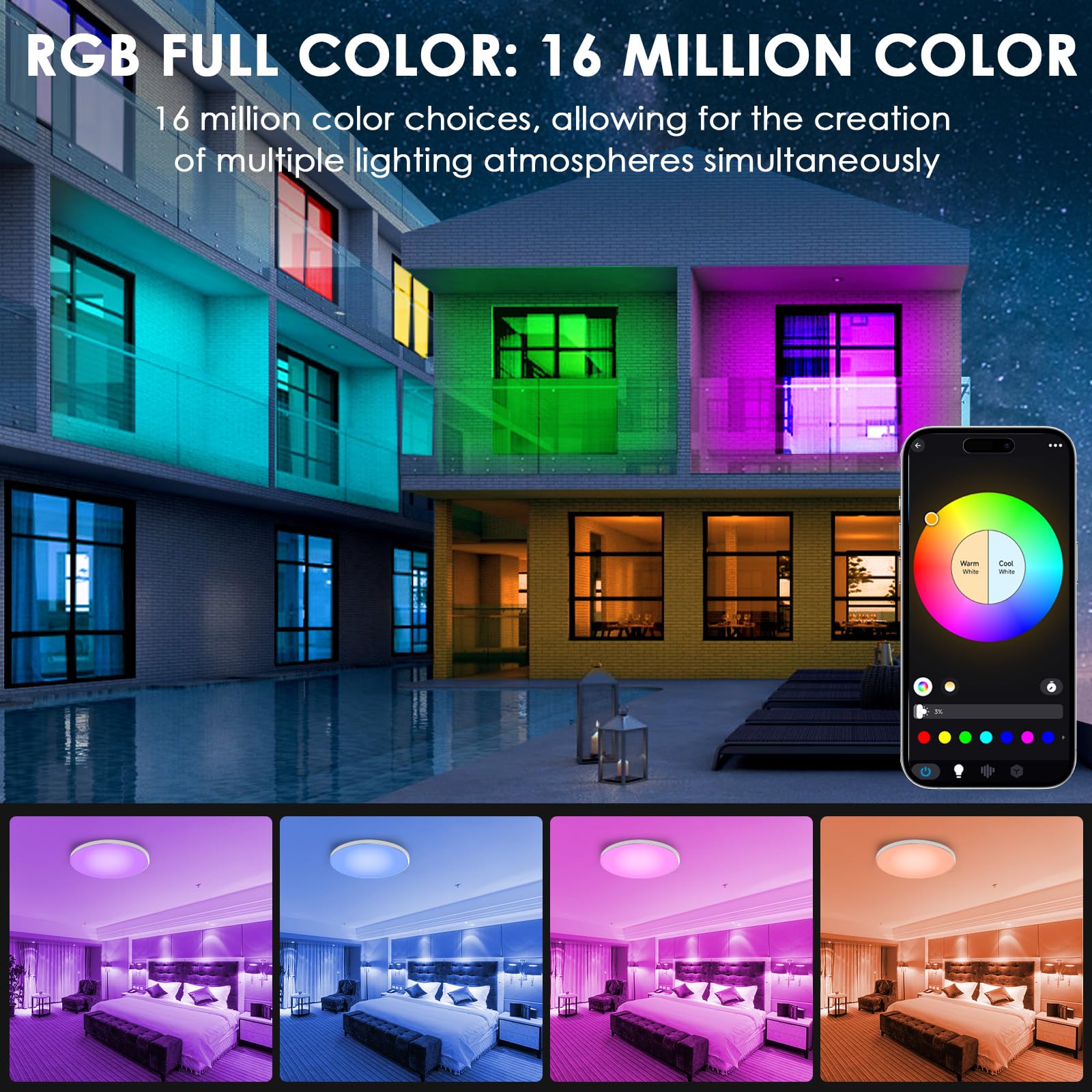 Plafondlamp Wit Dimbaar met Afstandsbediening en met RGB - Don Luce
