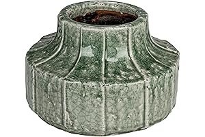 Terra-Cotta Decor Planter with Elegant Embossed Lines and Crackle Glaze in a Lush Green Finish