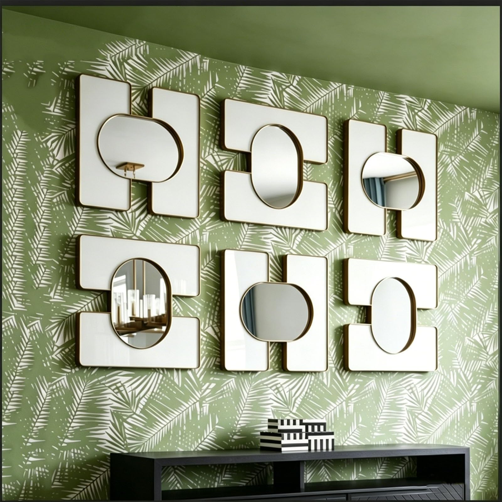 DAJIAYIQI 6PCS Gold Mirror Wall Decor, Home Wall Decor Art, Living Room Decoration Bathroom Vanity Mirror for Living Room Bedroom Bathroom Office Farmhouse Entryway